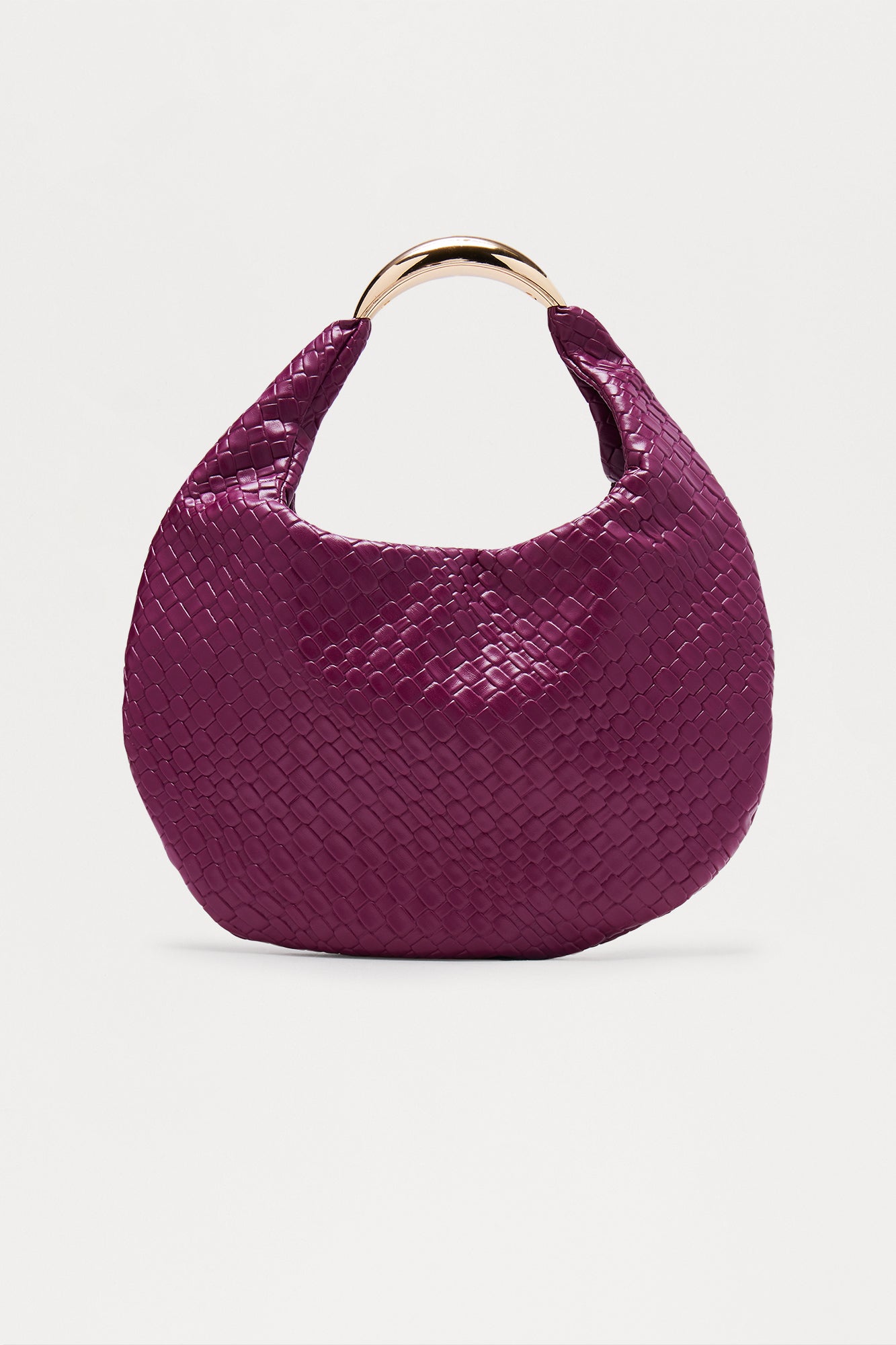 Staple Piece Woven Faux Leather Satchel Handbag - Plum