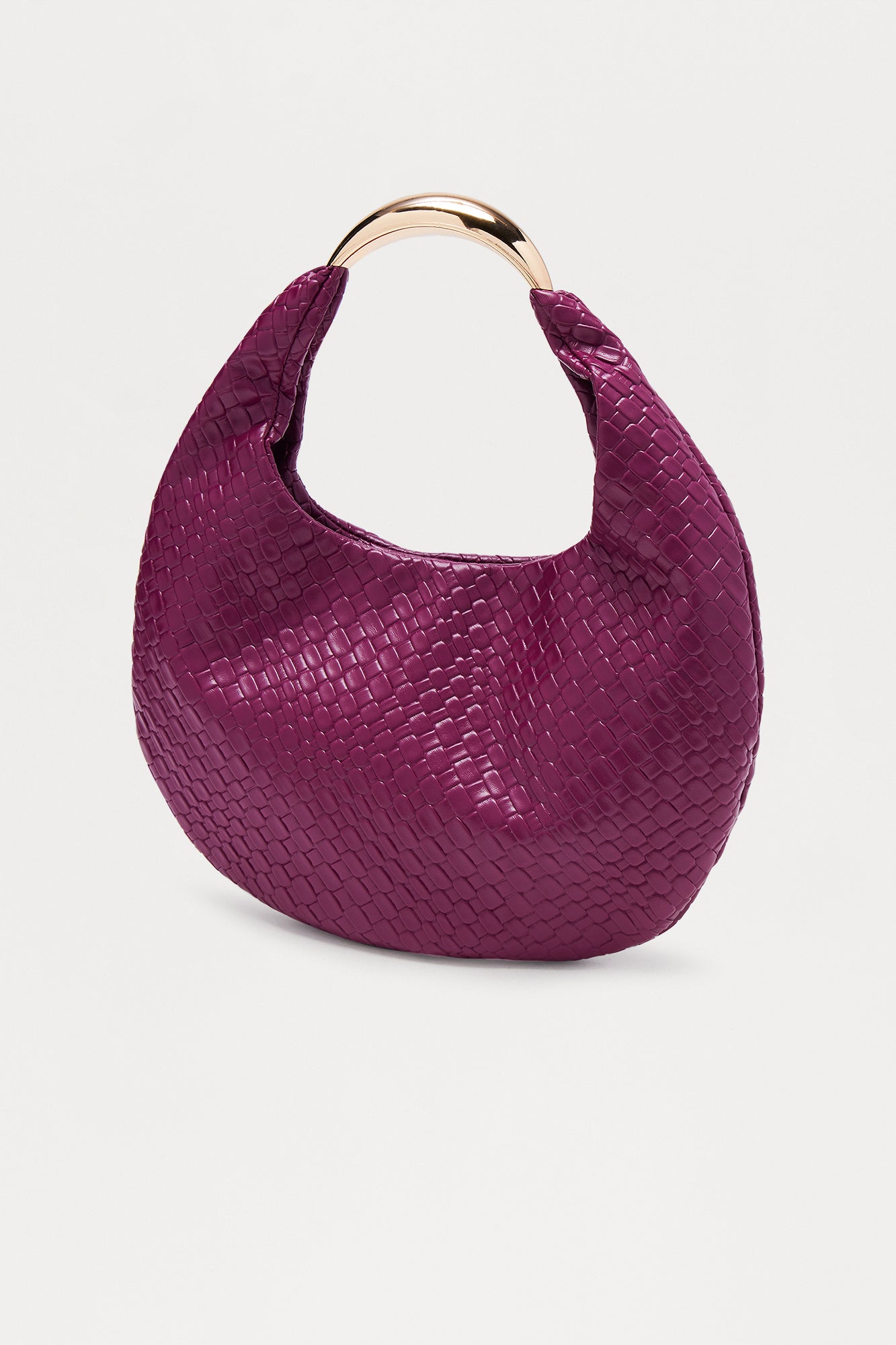Staple Piece Woven Faux Leather Satchel Handbag - Plum