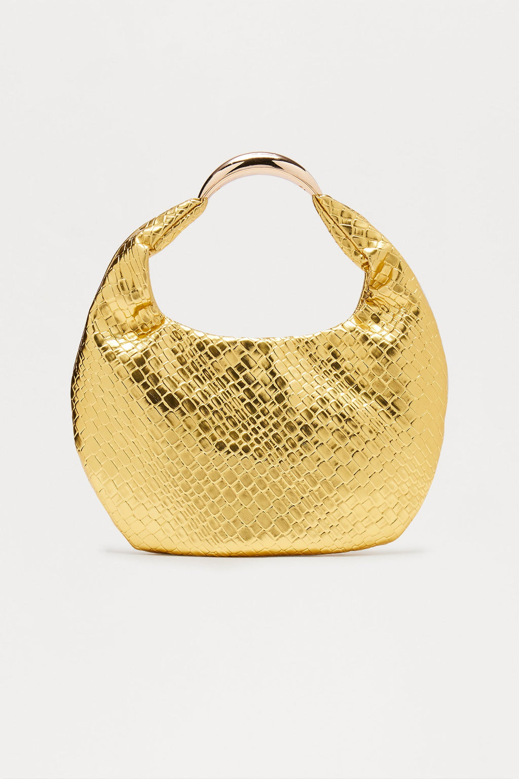 Staple Piece Woven Faux Leather Satchel Handbag - Gold