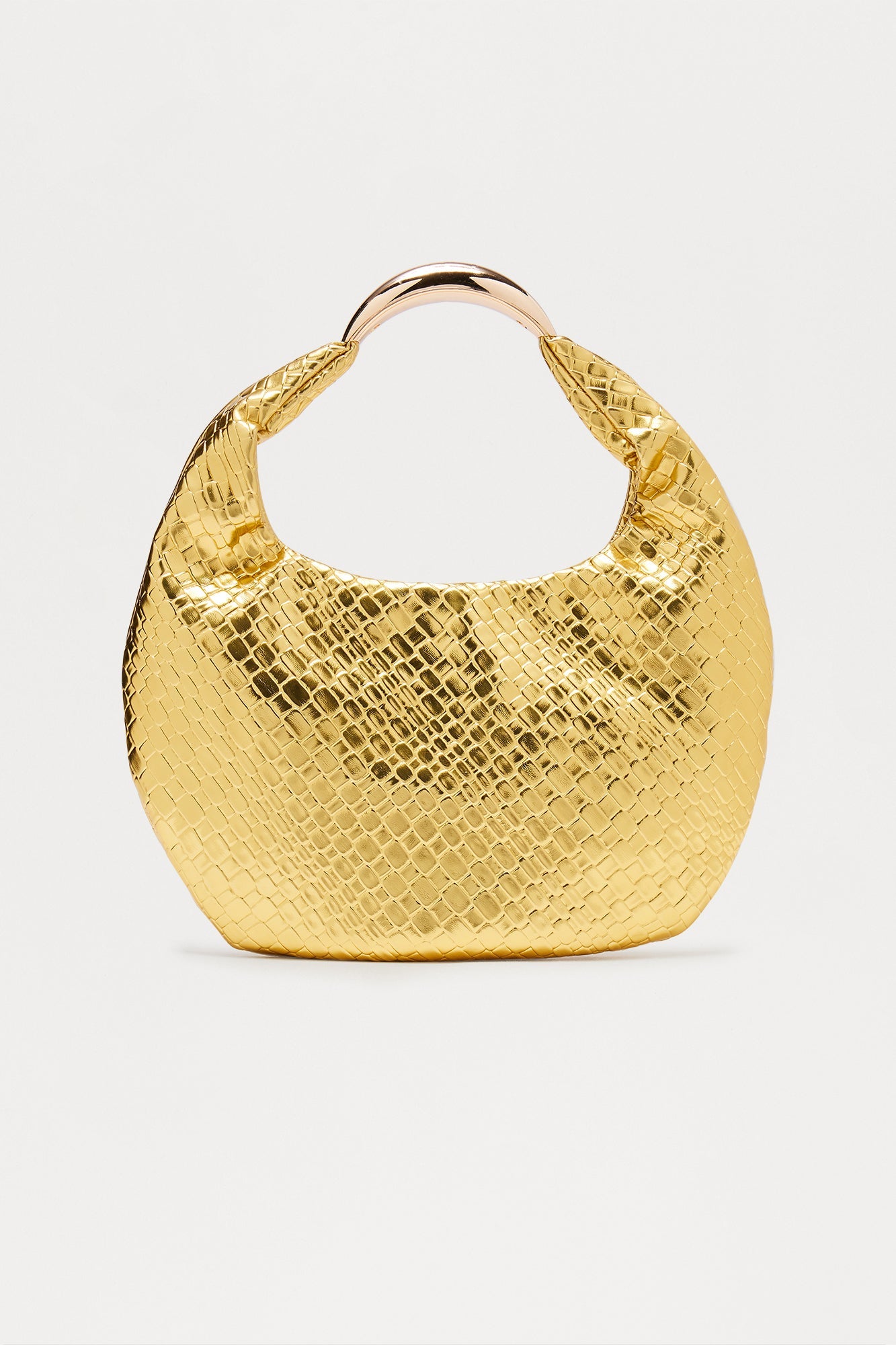 Staple Piece Woven Faux Leather Satchel Handbag - Gold