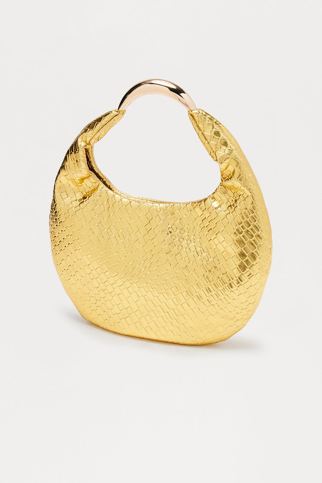 Staple Piece Woven Faux Leather Satchel Handbag - Gold