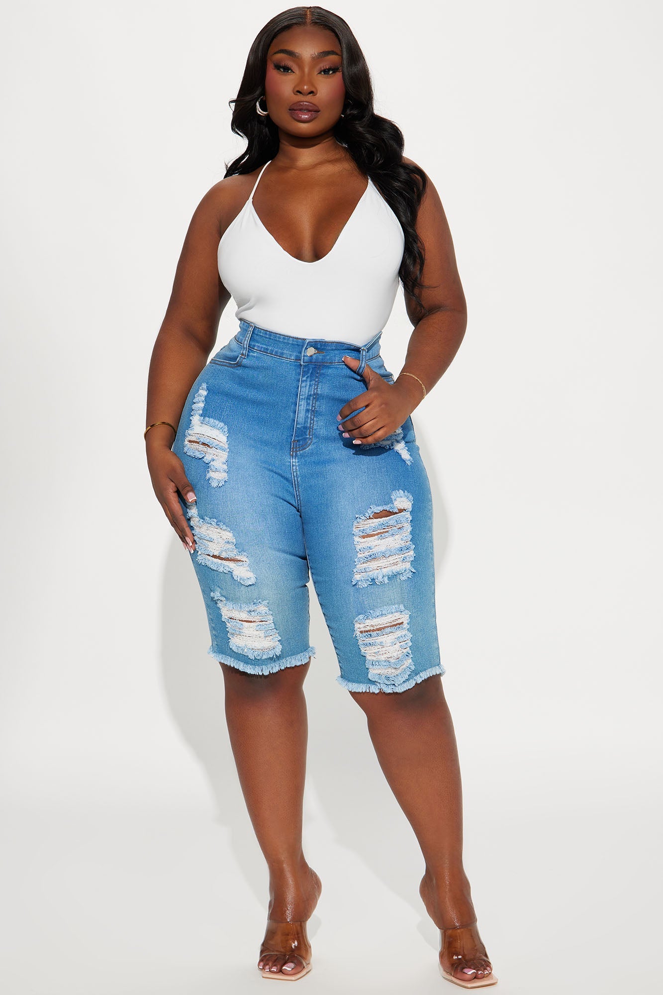 Lianna Distressed Bermuda Shorts - Light Wash