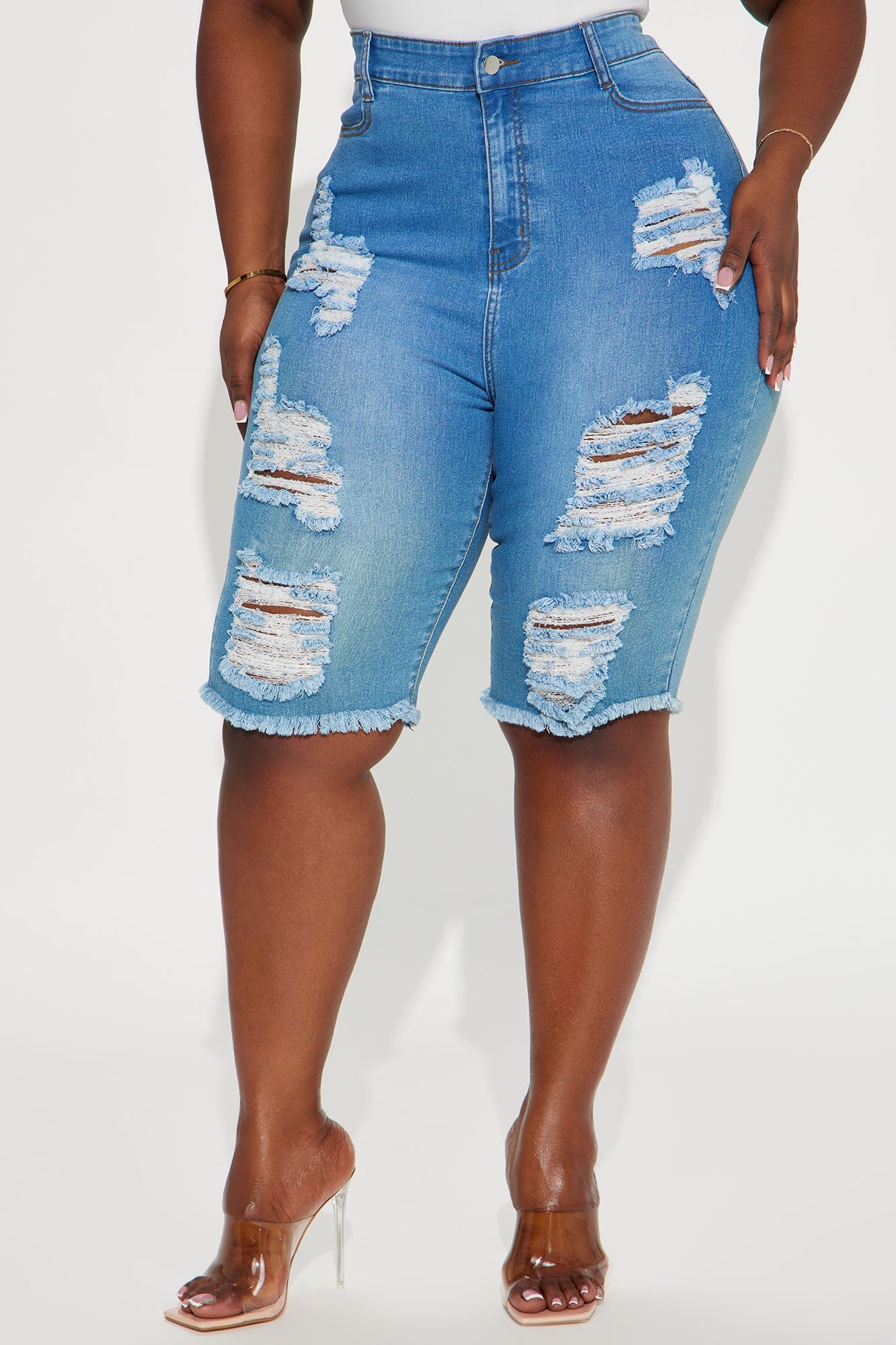 Lianna Distressed Bermuda Shorts - Light Wash