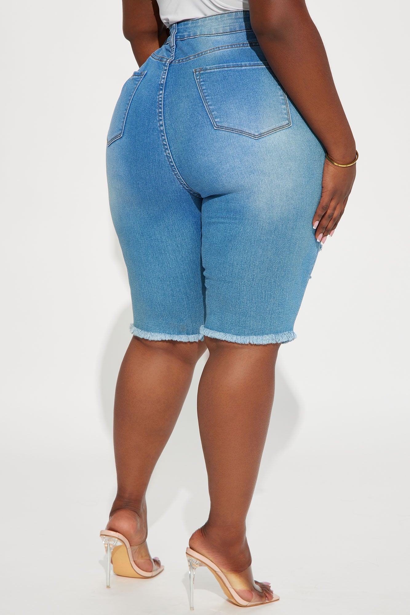 Lianna Distressed Bermuda Shorts - Light Wash