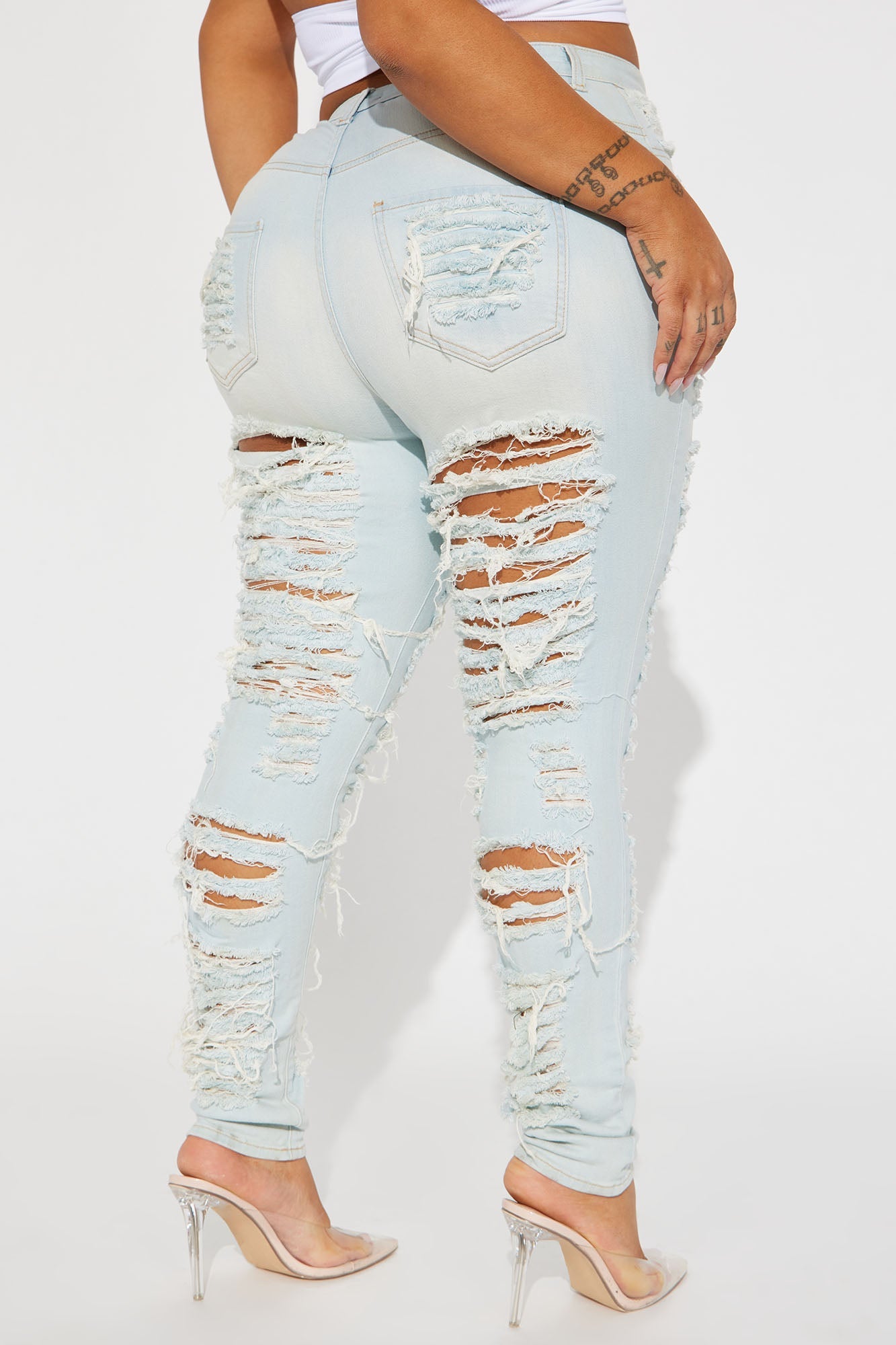 Caught In Your Love Distressed Jeans - Light Blue Wash