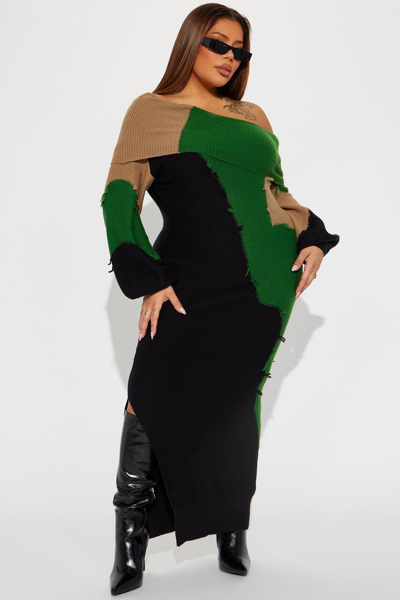 Ivy Sweater Maxi Dress - Green/combo