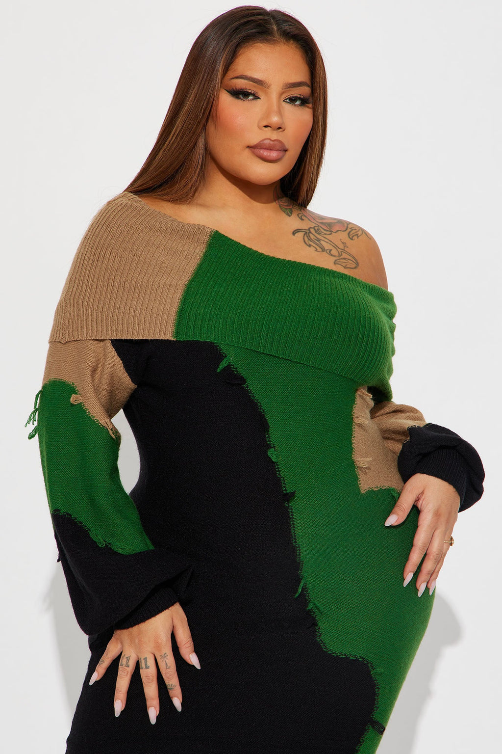 Ivy Sweater Maxi Dress - Green/combo