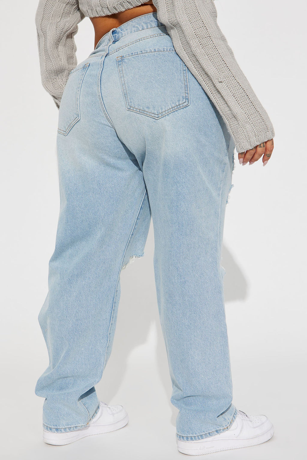 Seeking Thrills Shredded Straight Leg Jeans - Light Wash