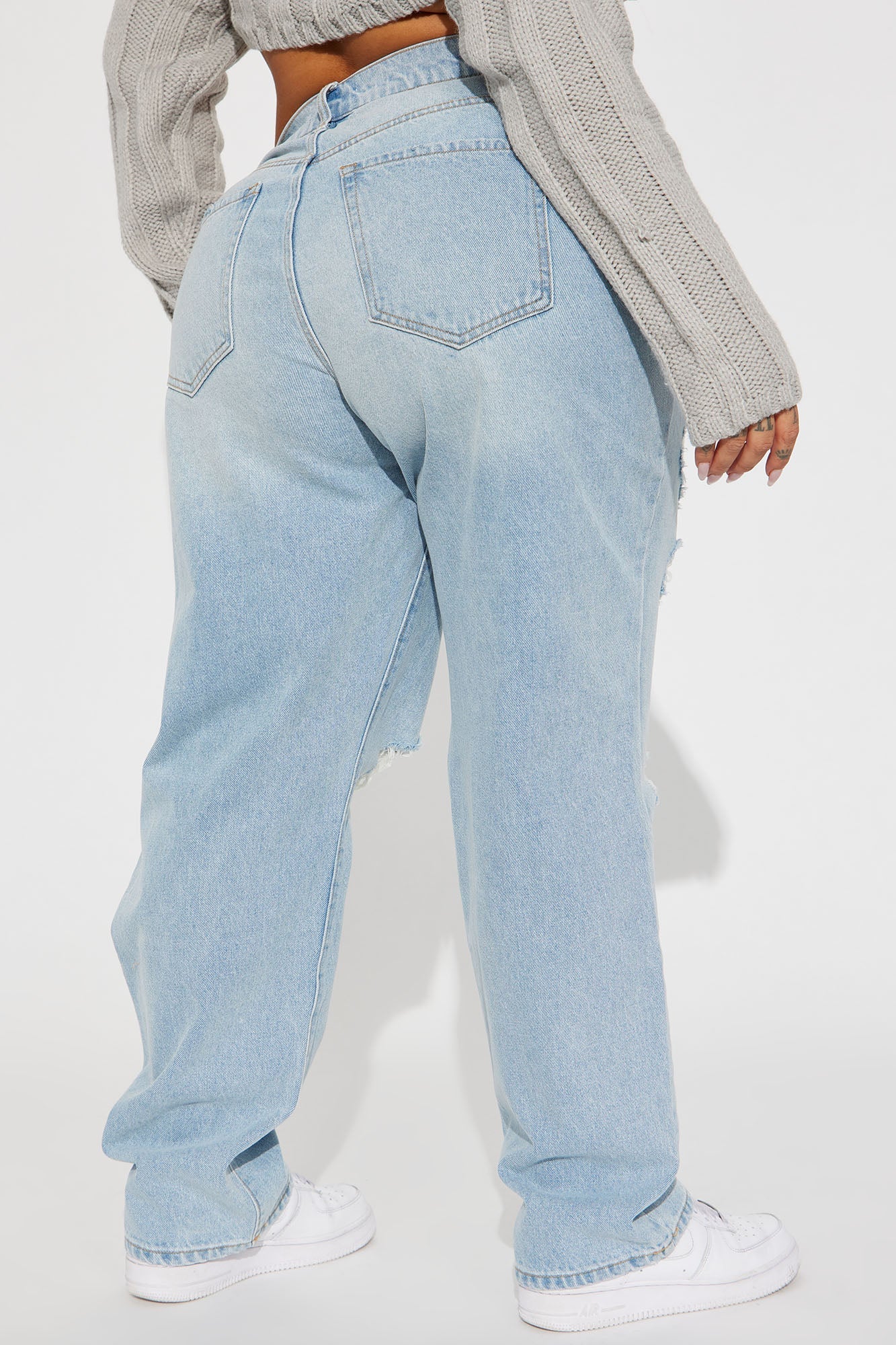 Seeking Thrills Shredded Straight Leg Jeans - Light Wash