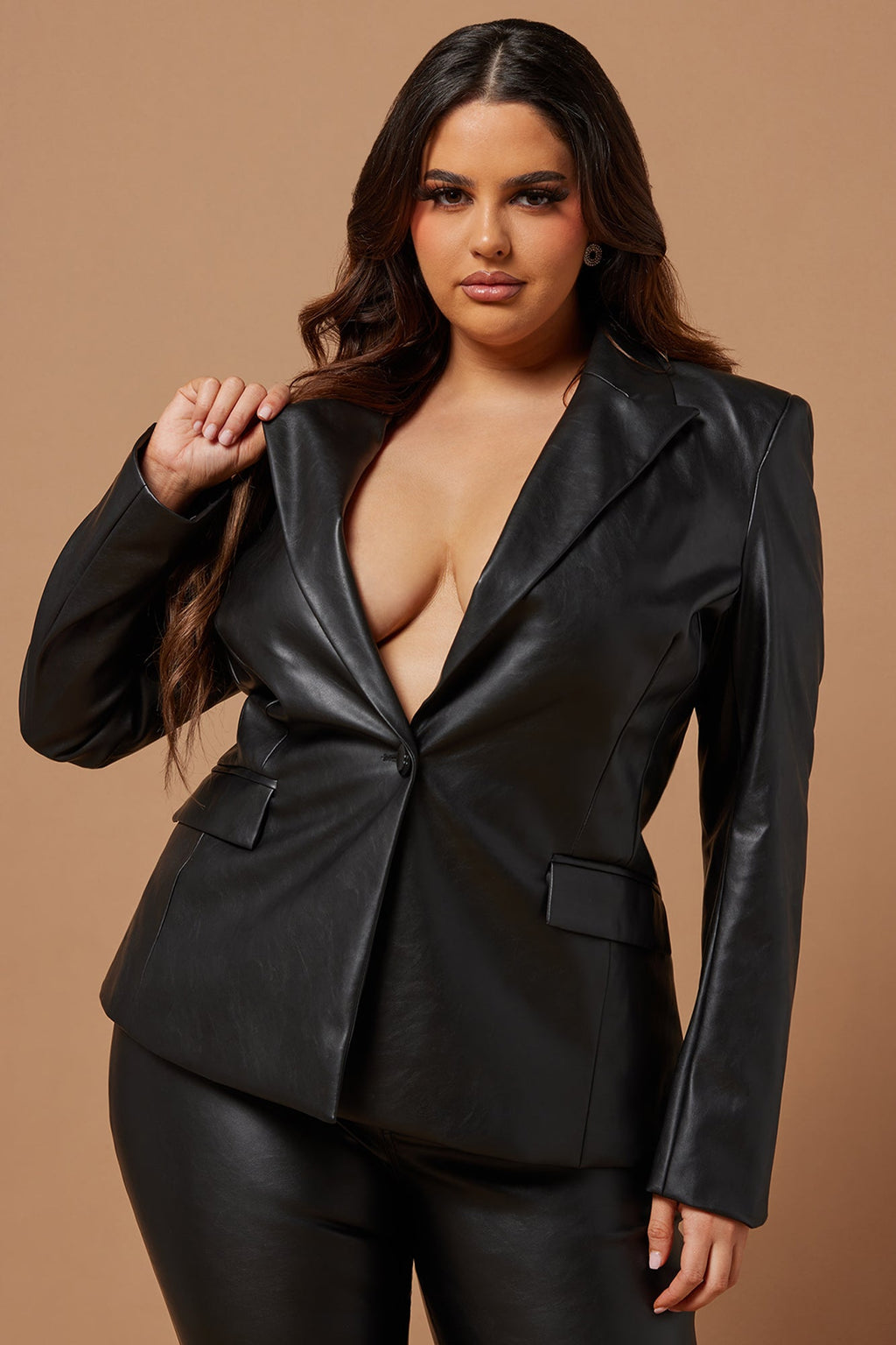 Sydney Faux Leather Blazer Jacket - Black