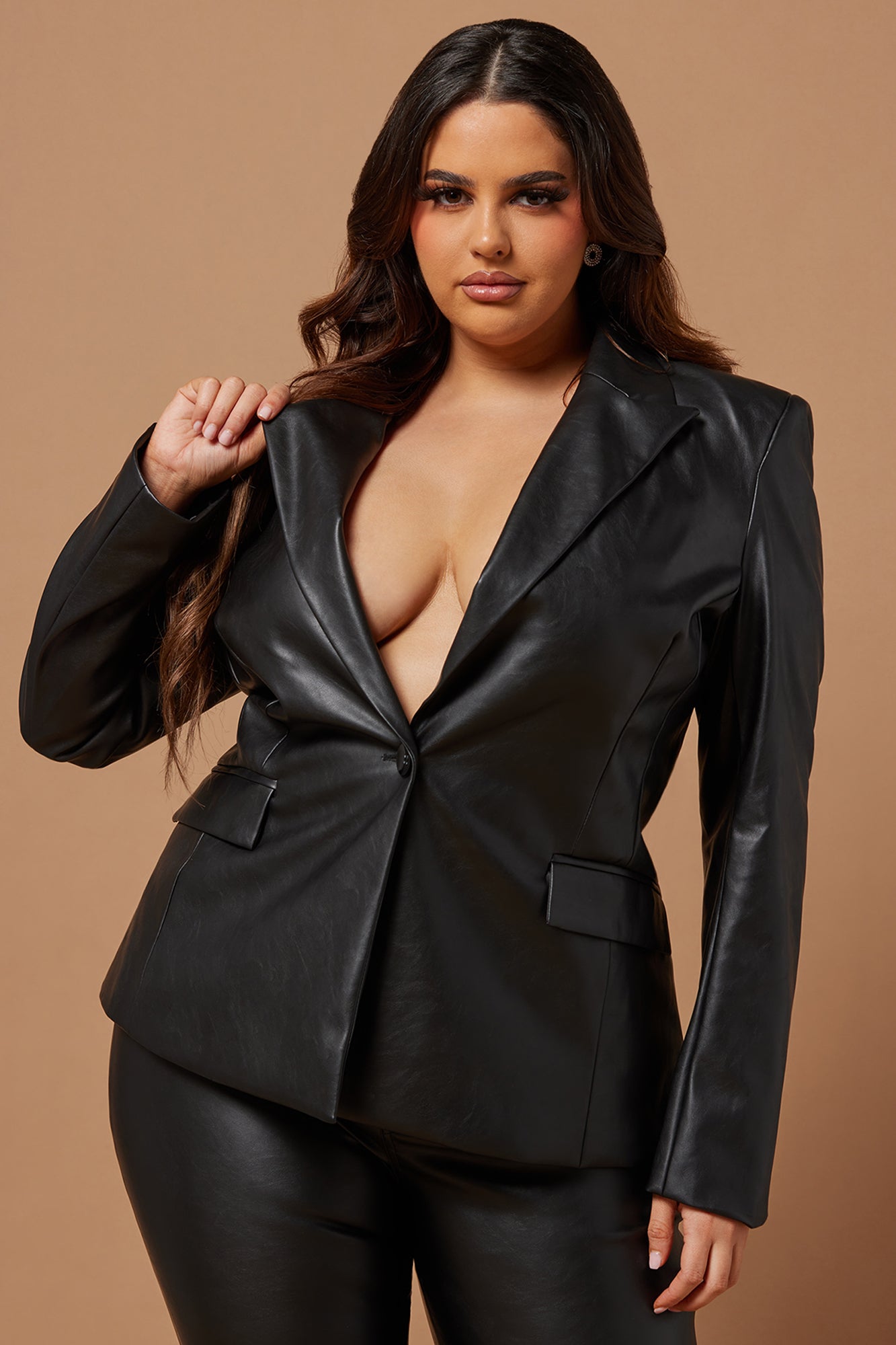 Sydney Faux Leather Blazer Jacket - Black