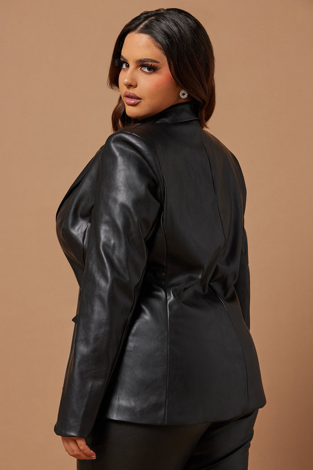 Sydney Faux Leather Blazer Jacket - Black