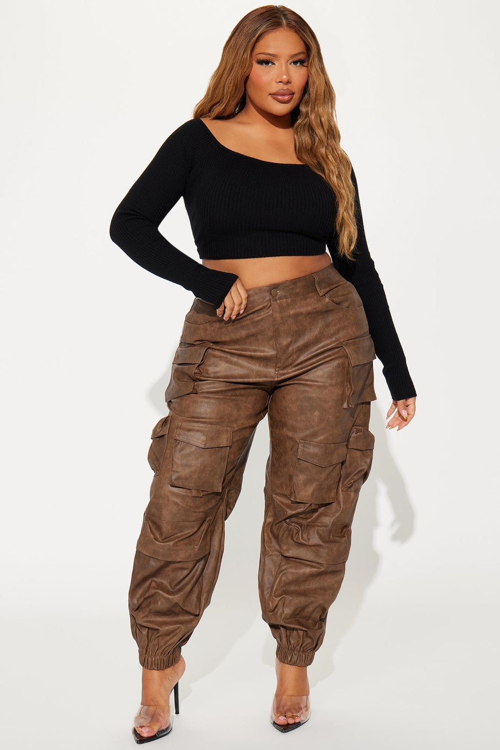 Weekend Warrior Washed Faux Leather Cargo Jogger - Brown
