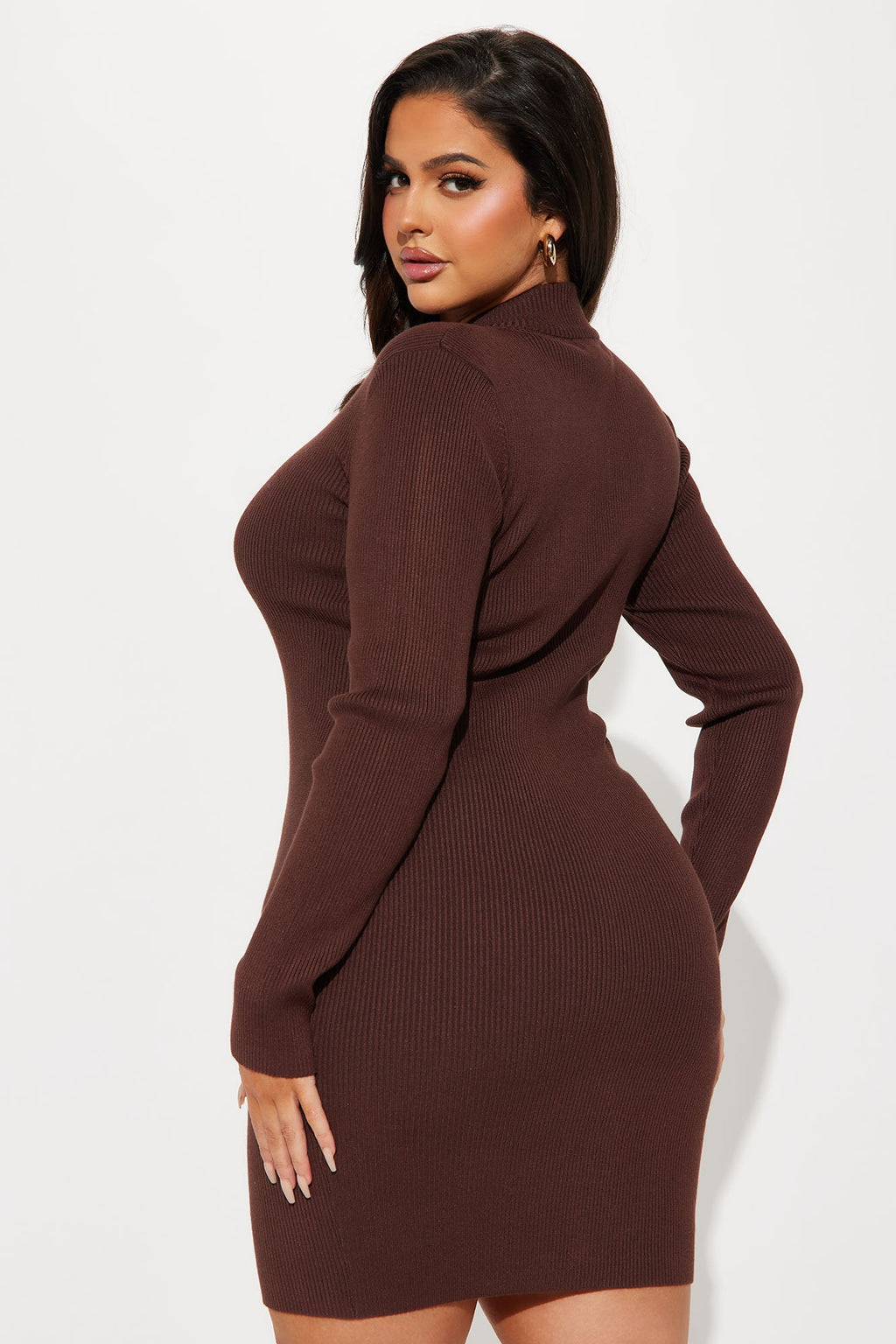 Kyana Zip Sweater Mini Dress - Chocolate
