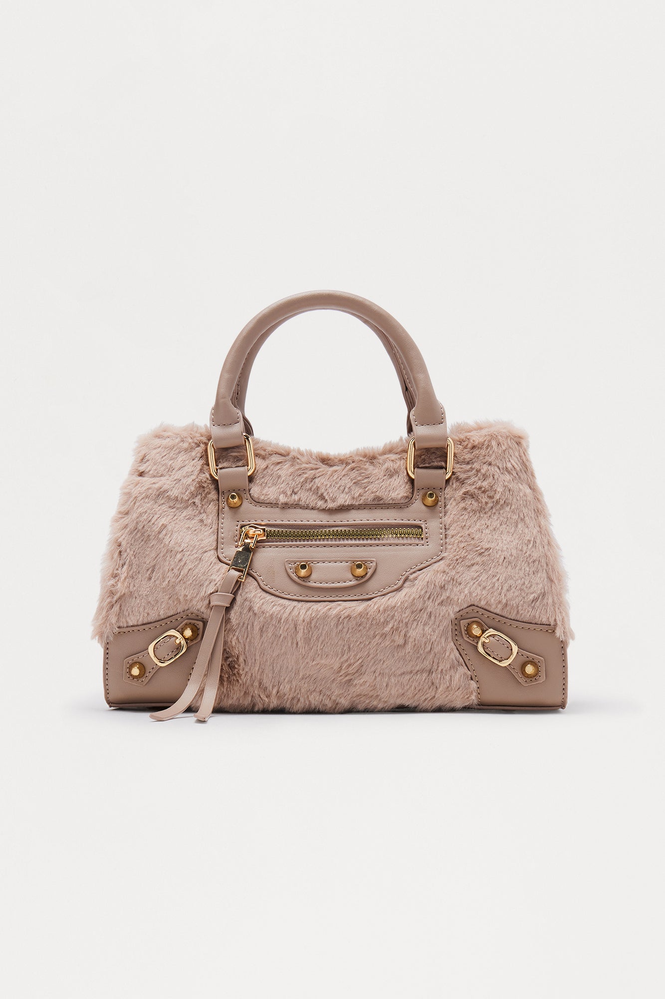 Cozy Carry Faux Fur Handbag - Taupe