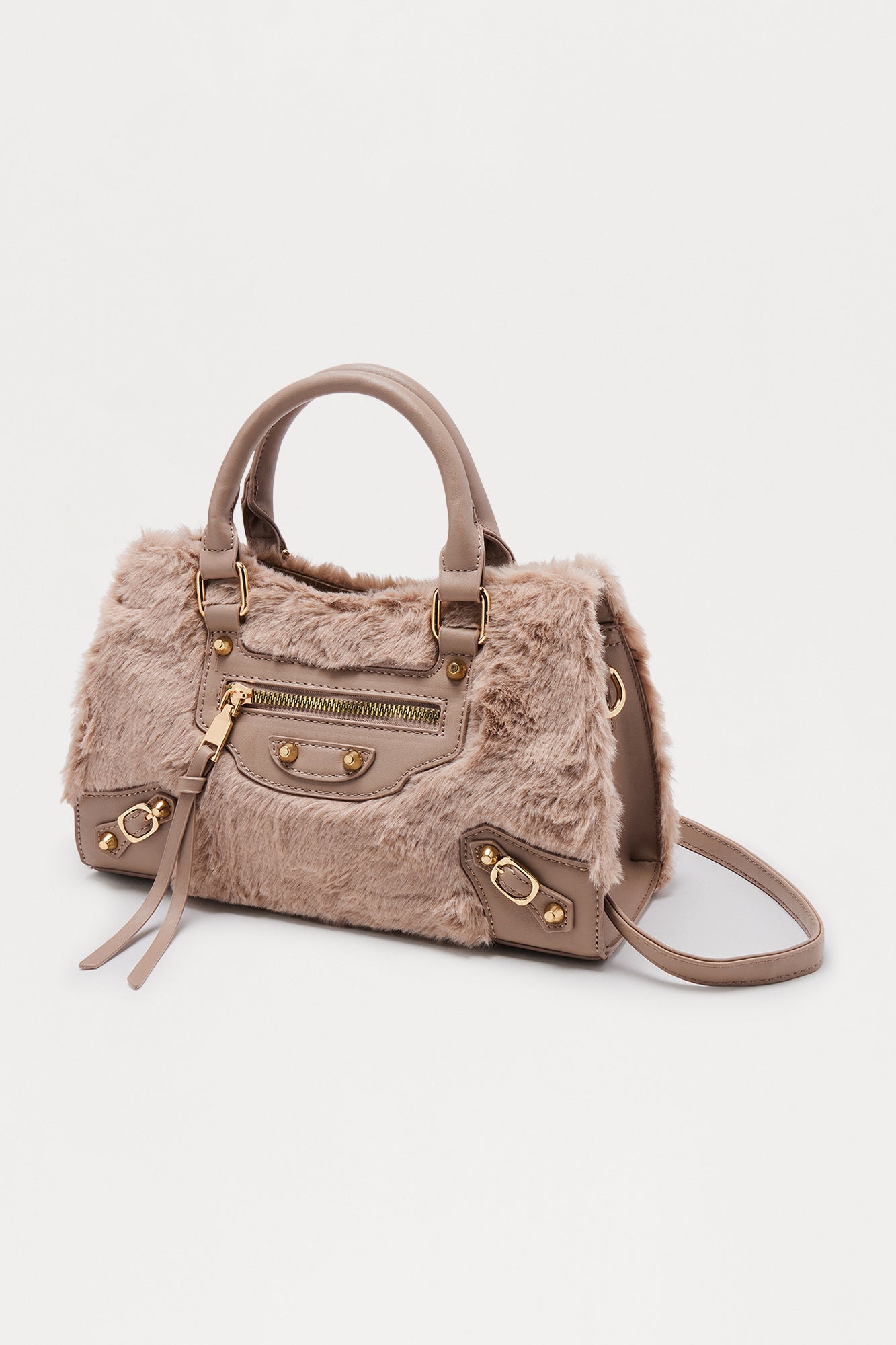 Cozy Carry Faux Fur Handbag - Taupe