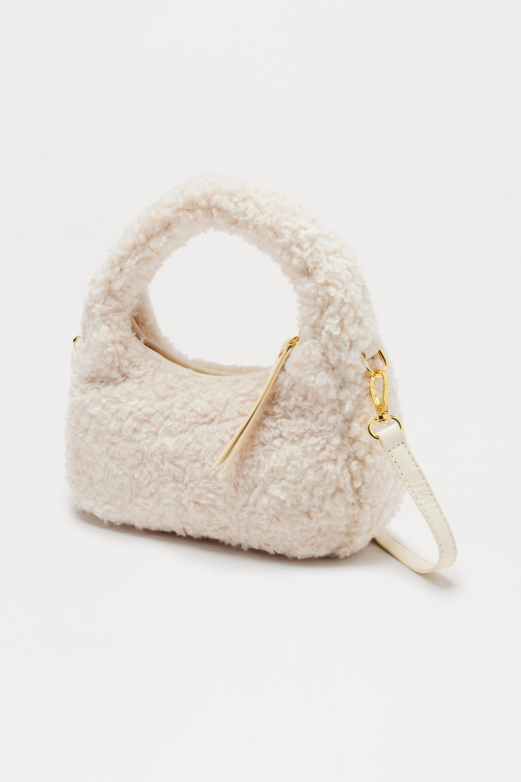 Ash And Fluff Sherpa Satchel Handbag - Ivory