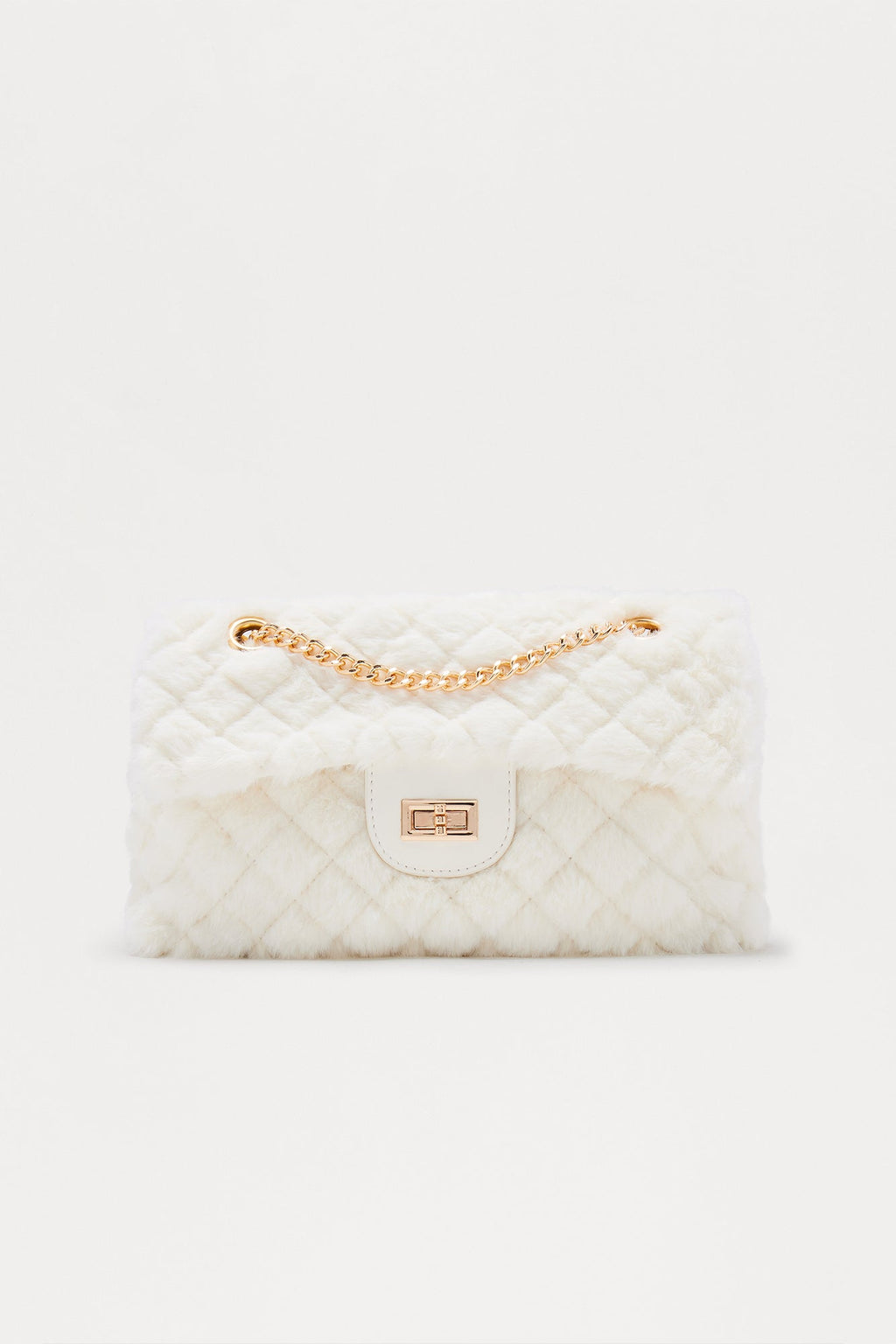 Easy Weather Faux Fur Shoulder Handbag - Ivory