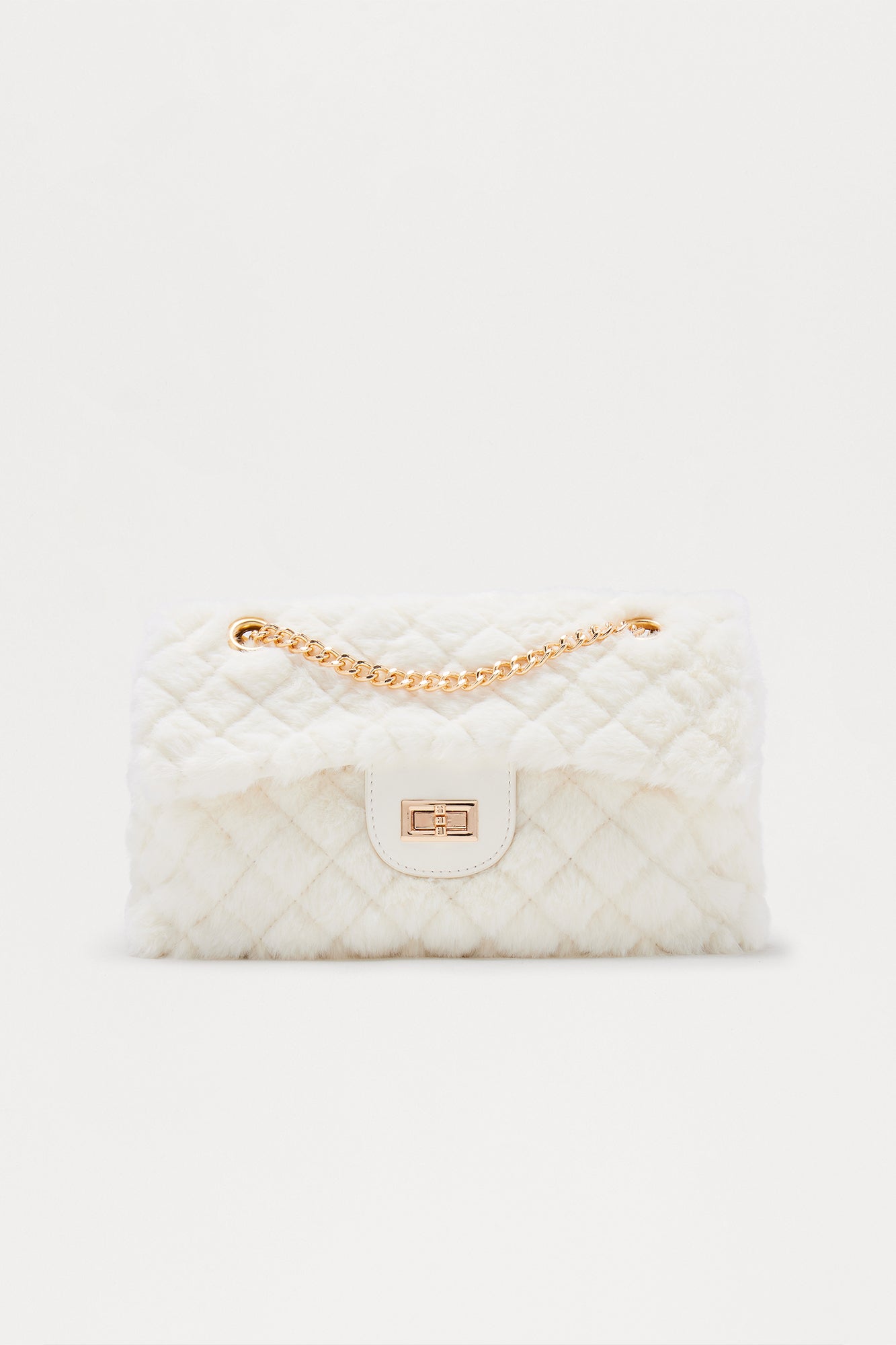 Easy Weather Faux Fur Shoulder Handbag - Ivory
