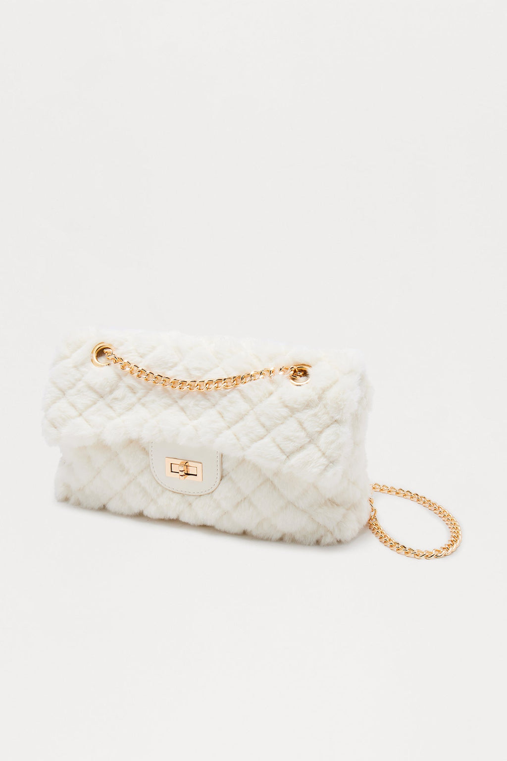 Easy Weather Faux Fur Shoulder Handbag - Ivory