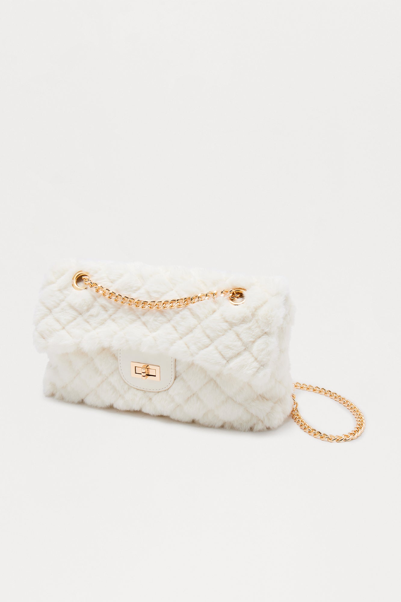 Easy Weather Faux Fur Shoulder Handbag - Ivory