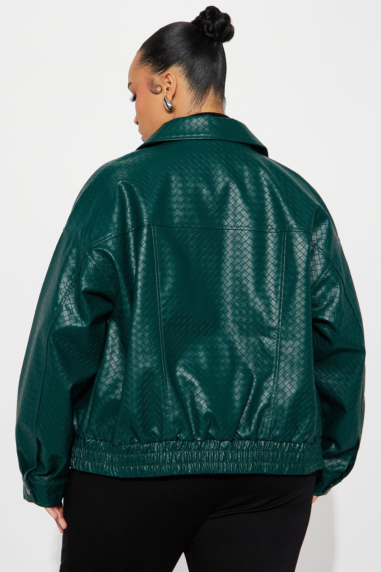 Lea Woven Faux Leather Bomber Jacket - Hunter