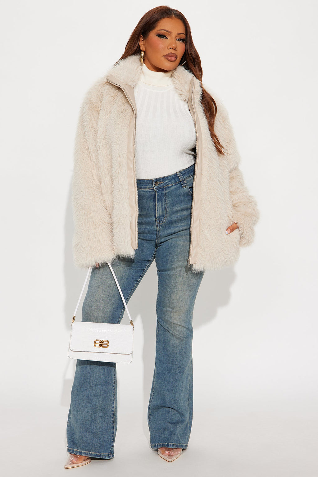 Eliza Faux Fur Coat - Stone