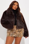 Full Of Charisma Faux Fur Cropped Coat - Chocolate