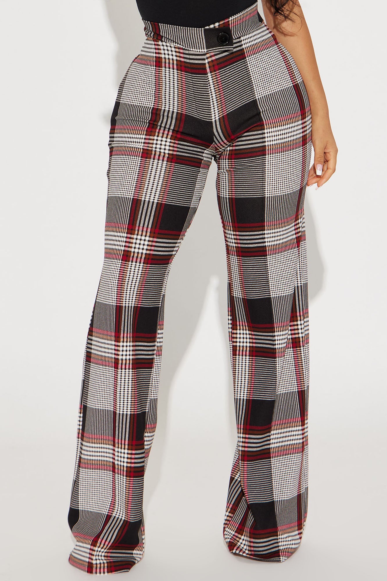 Call It Even Wide Leg Plaid Dress Pant - Red/combo