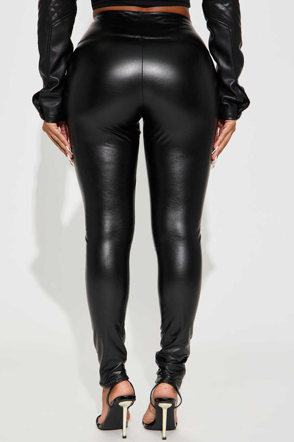 Faux Leather Tummy Tuck Leggings - Black