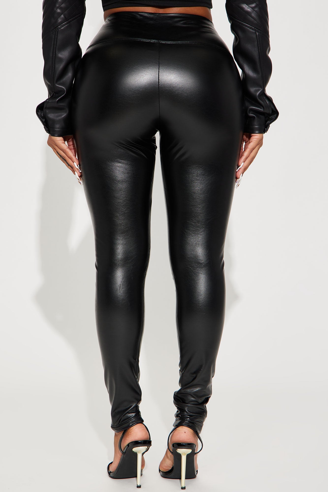 Faux Leather Tummy Tuck Leggings - Black