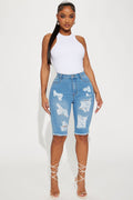 Lianna Distressed Bermuda Shorts - Light Wash