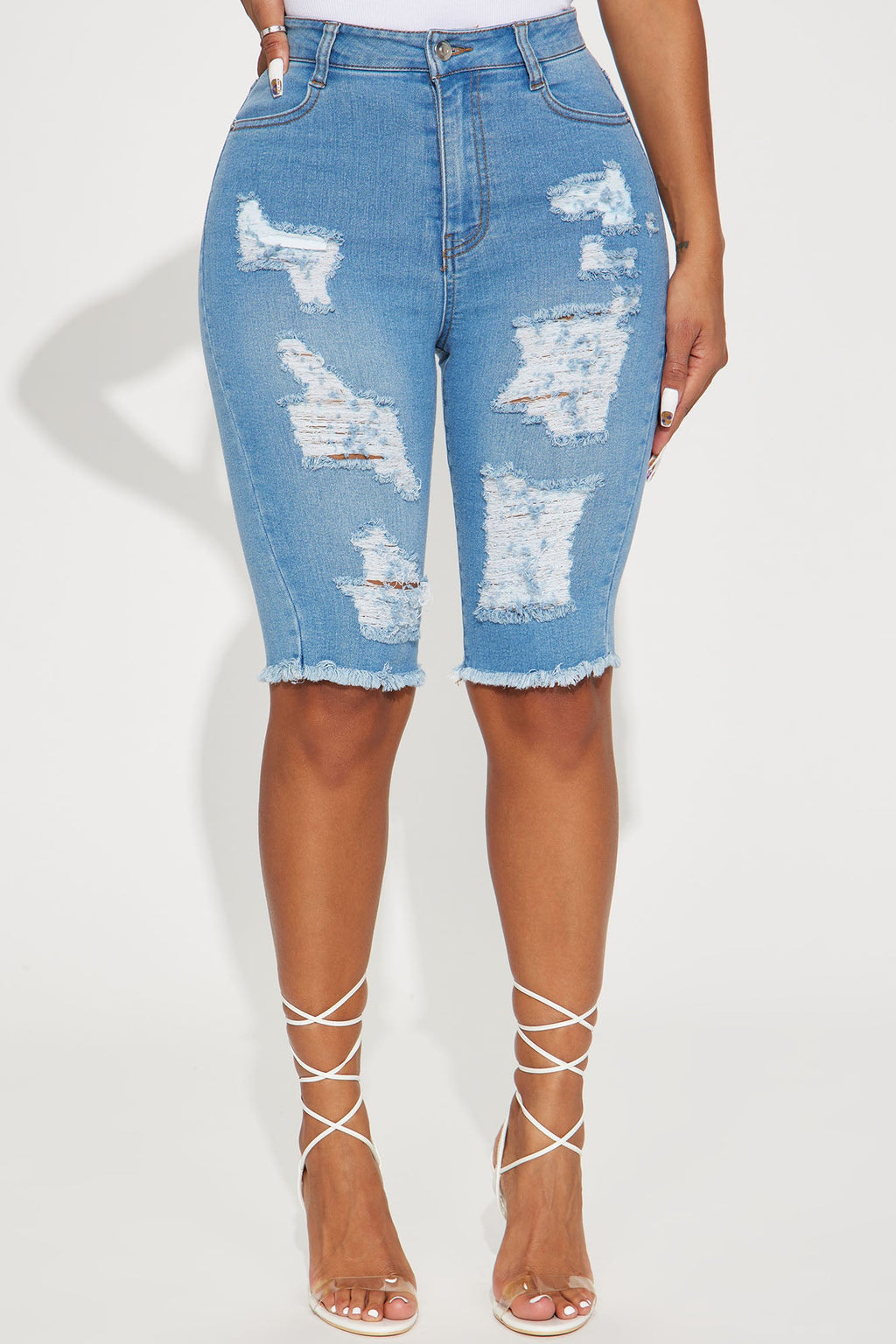 Lianna Distressed Bermuda Shorts - Light Wash