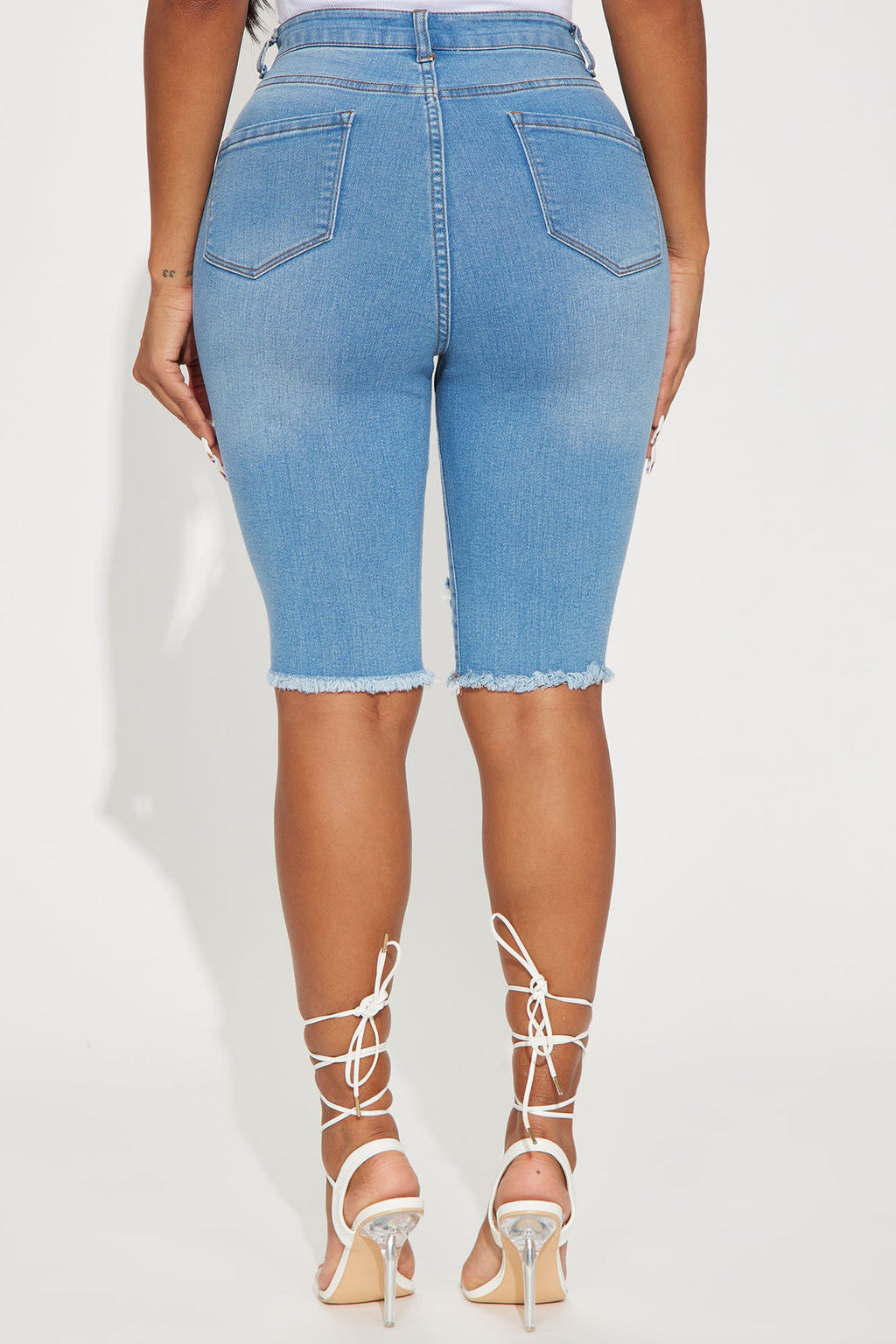 Lianna Distressed Bermuda Shorts - Light Wash