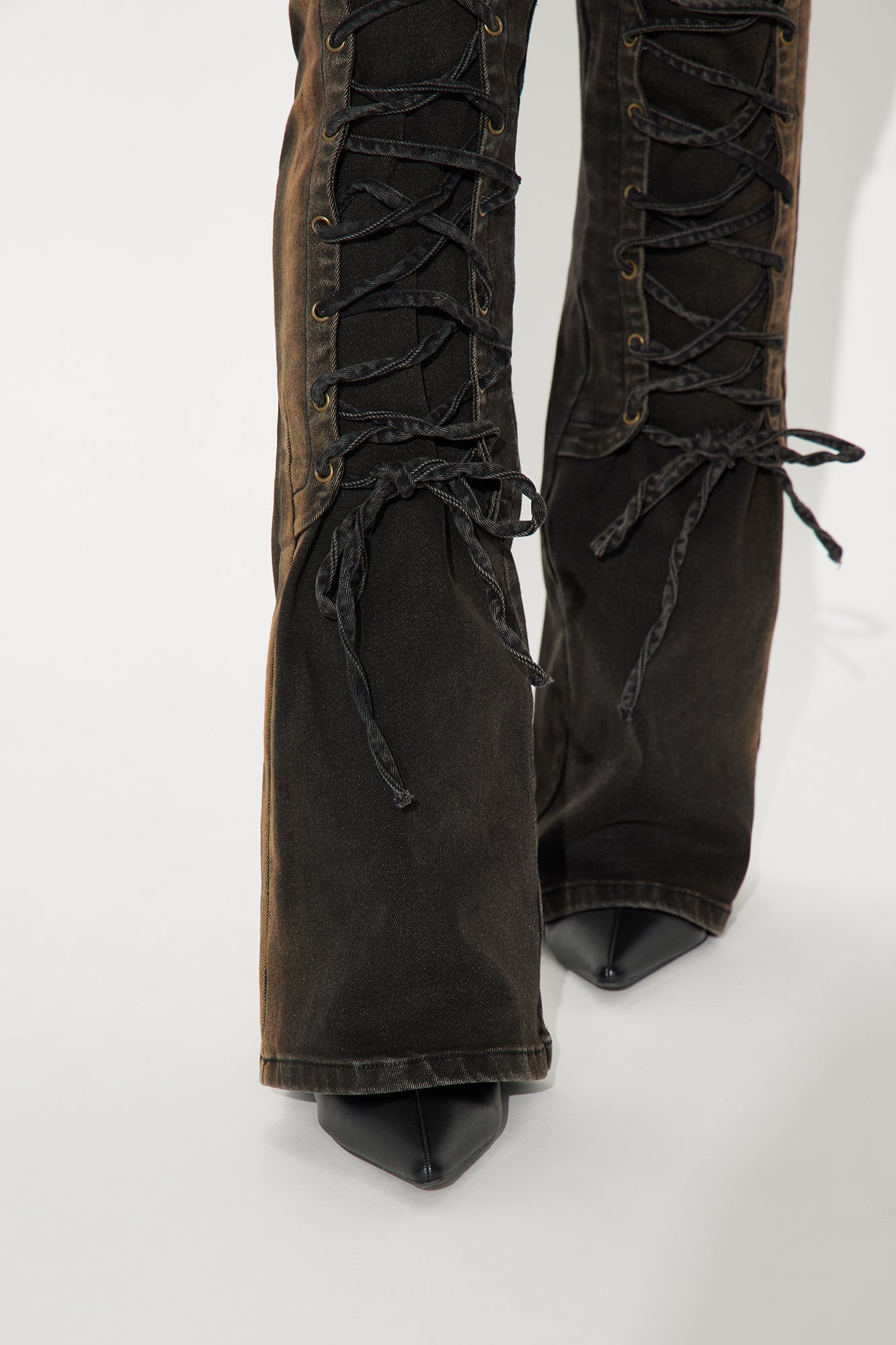 Can't Be Tamed Lace Up Bootcut Jeans - Black/combo