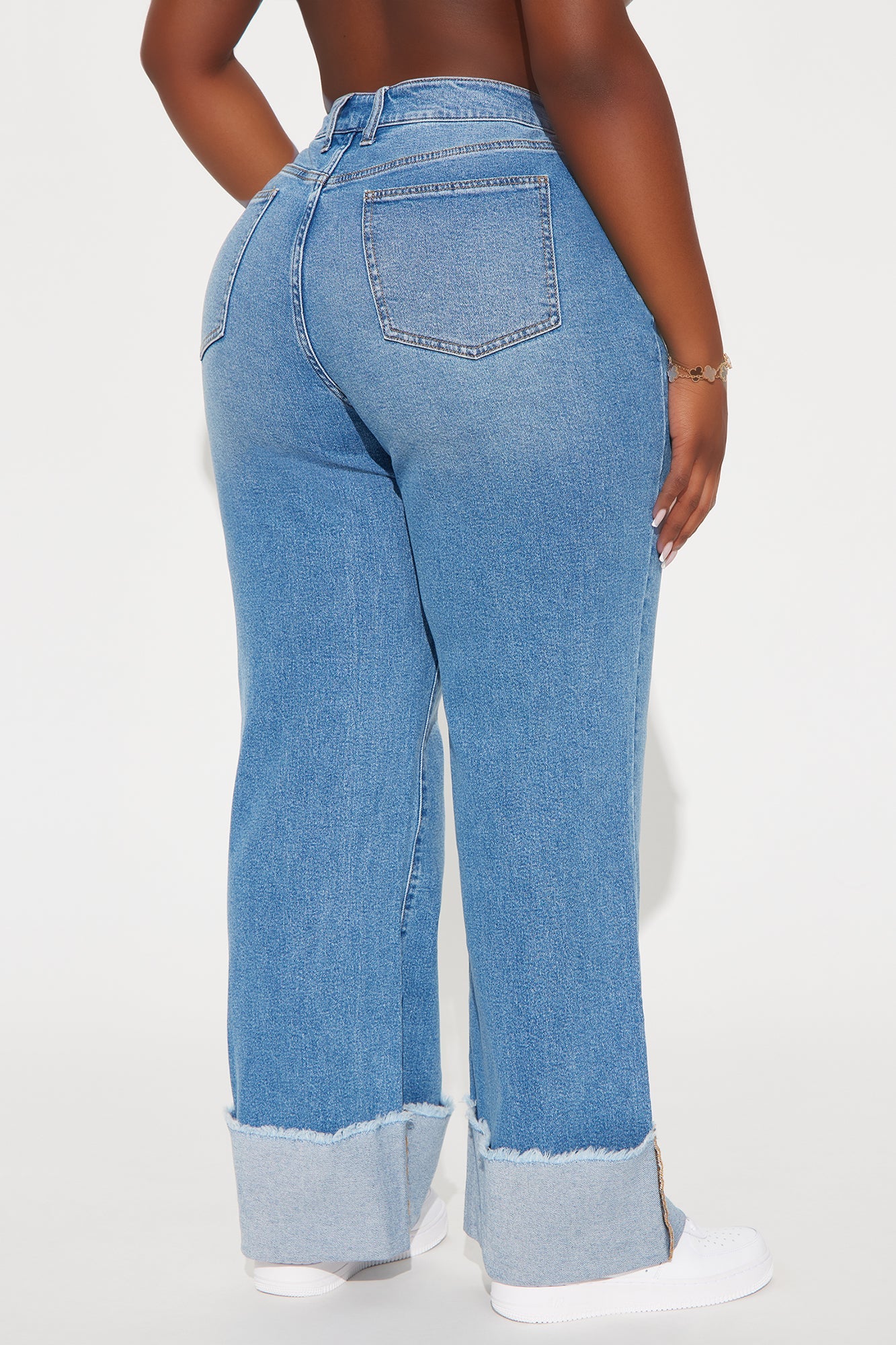 All The While Cuffed Wide Leg Jeans - Light Wash