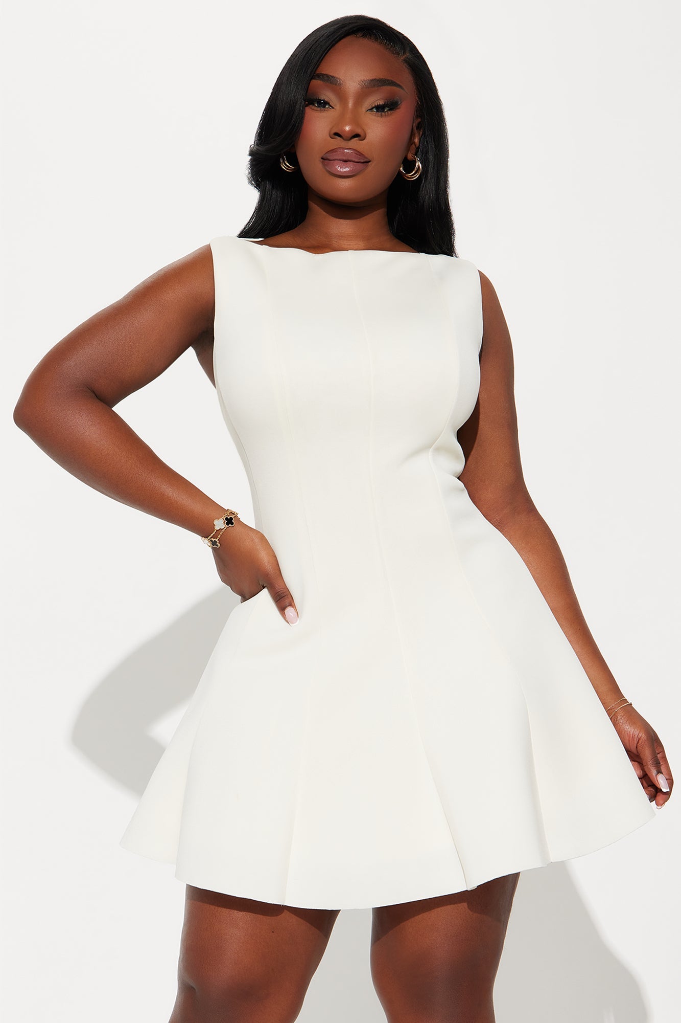 Sweet Sunday Pleated Mini Dress - Cream