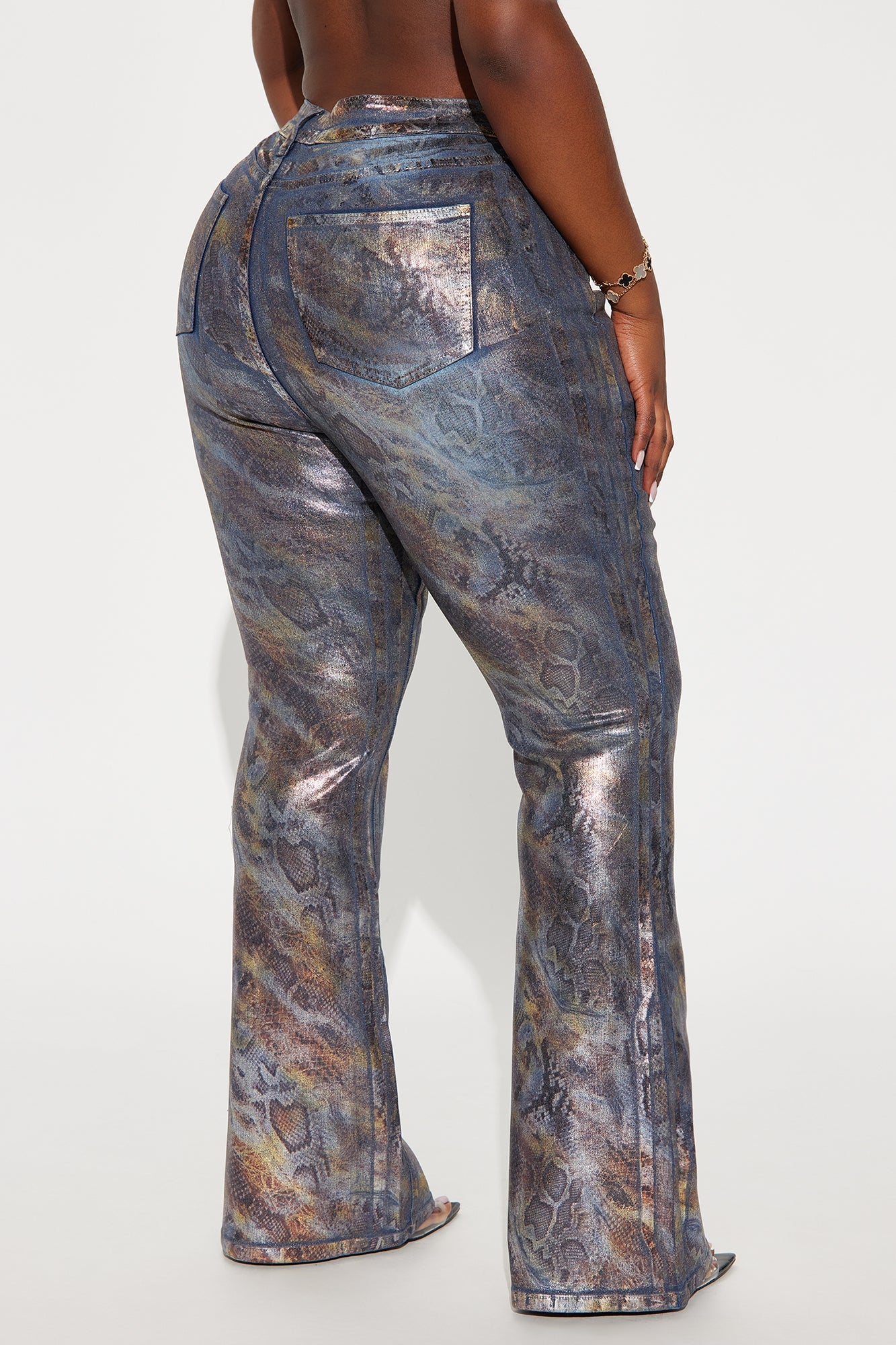 Sneaky Games Animal Print Foil Flare Jeans - Dark Wash