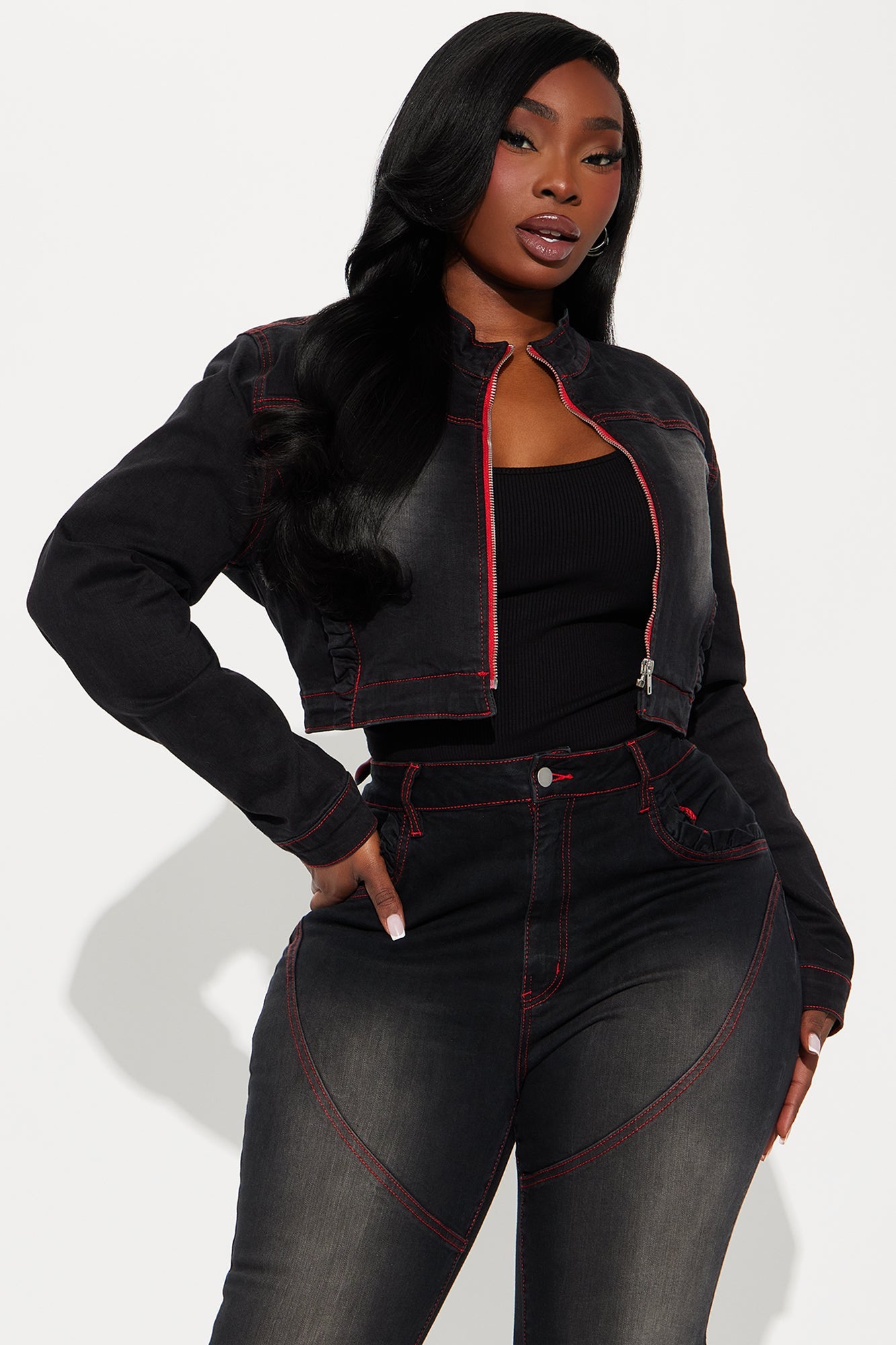 Up For A Challenge Stretch Denim Moto Jacket - Black Wash