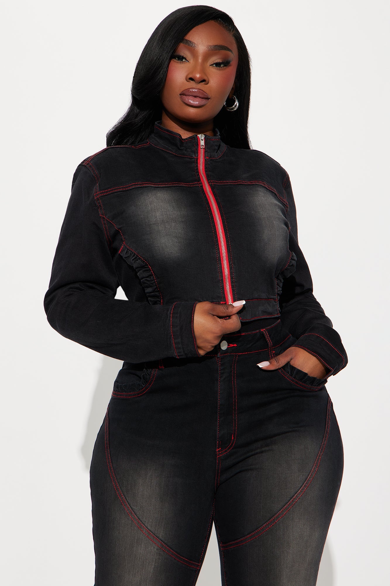 Up For A Challenge Stretch Denim Moto Jacket - Black Wash