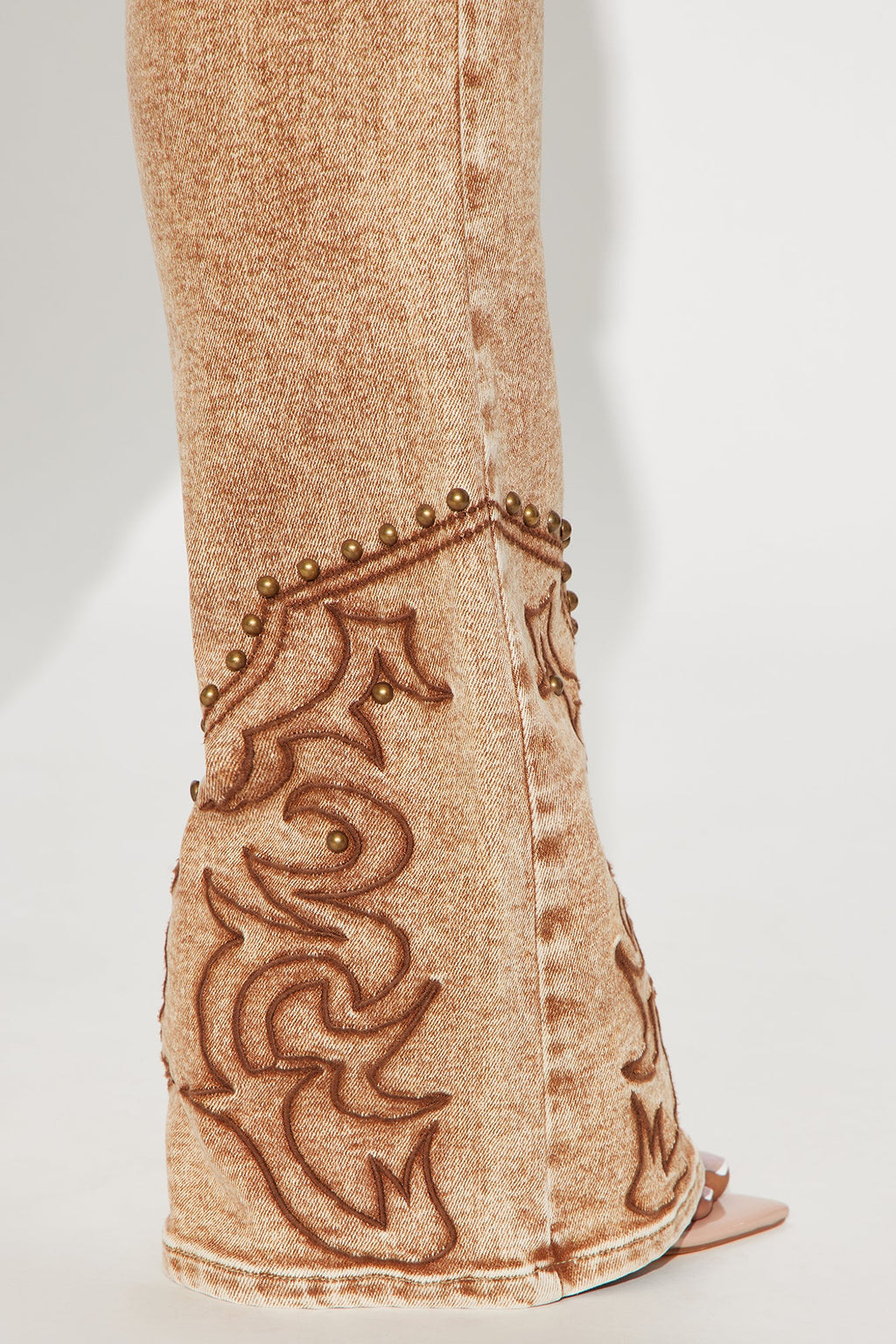 Letting It Ride Stretch Embellished Flare Jeans - Brown