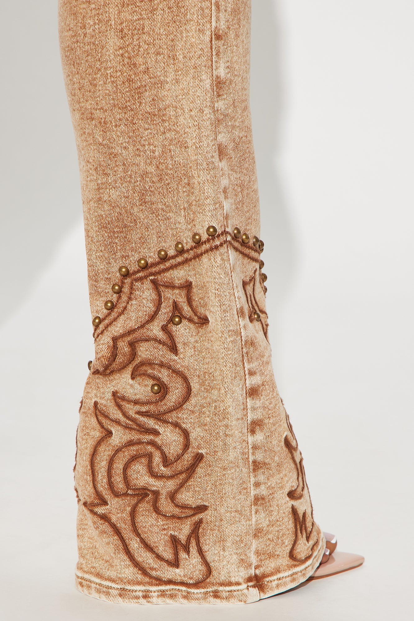 Letting It Ride Stretch Embellished Flare Jeans - Brown