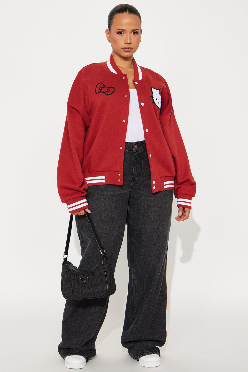 Hello Kitty Fleece Bomber Jacket - DarkRed