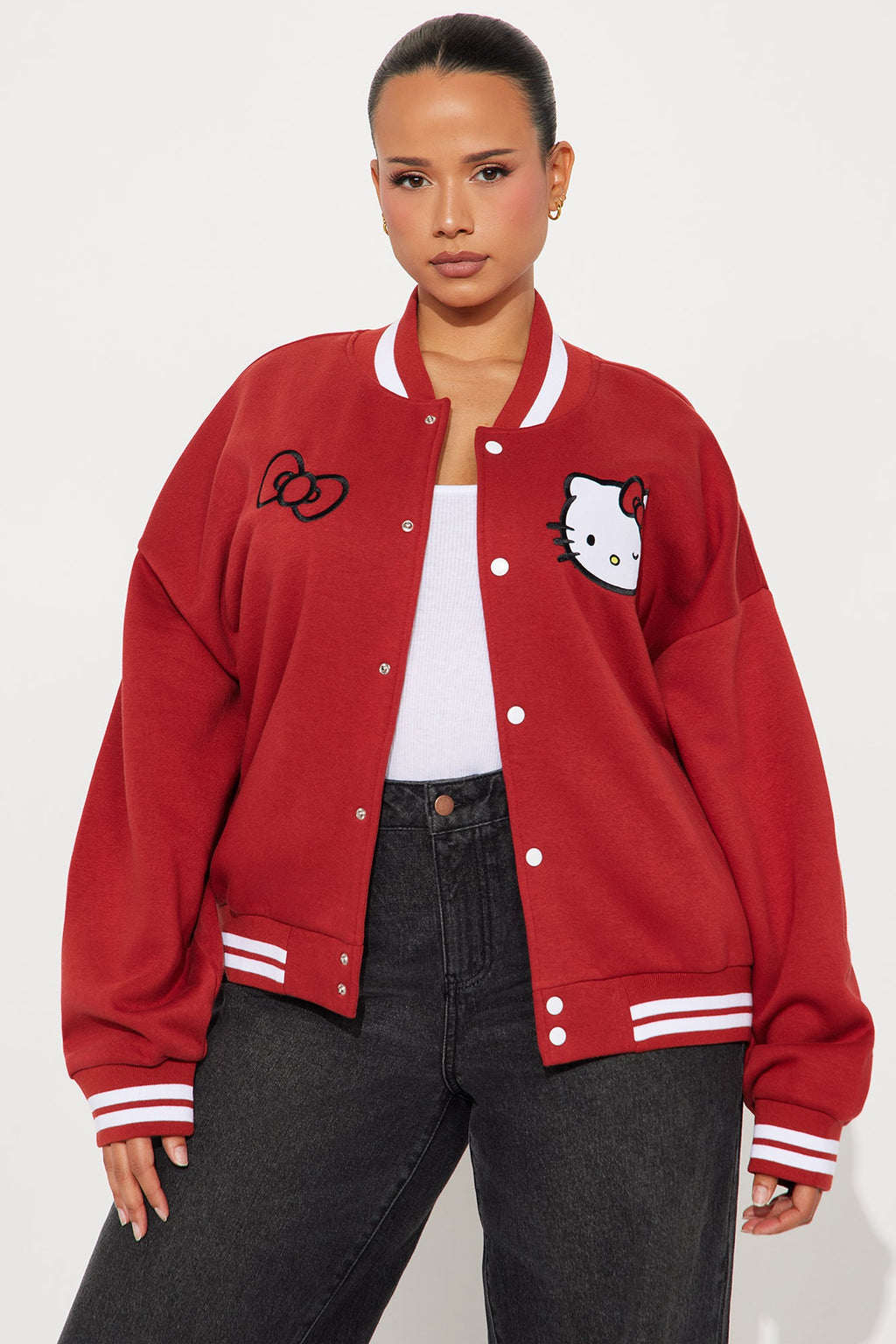 Hello Kitty Fleece Bomber Jacket - DarkRed