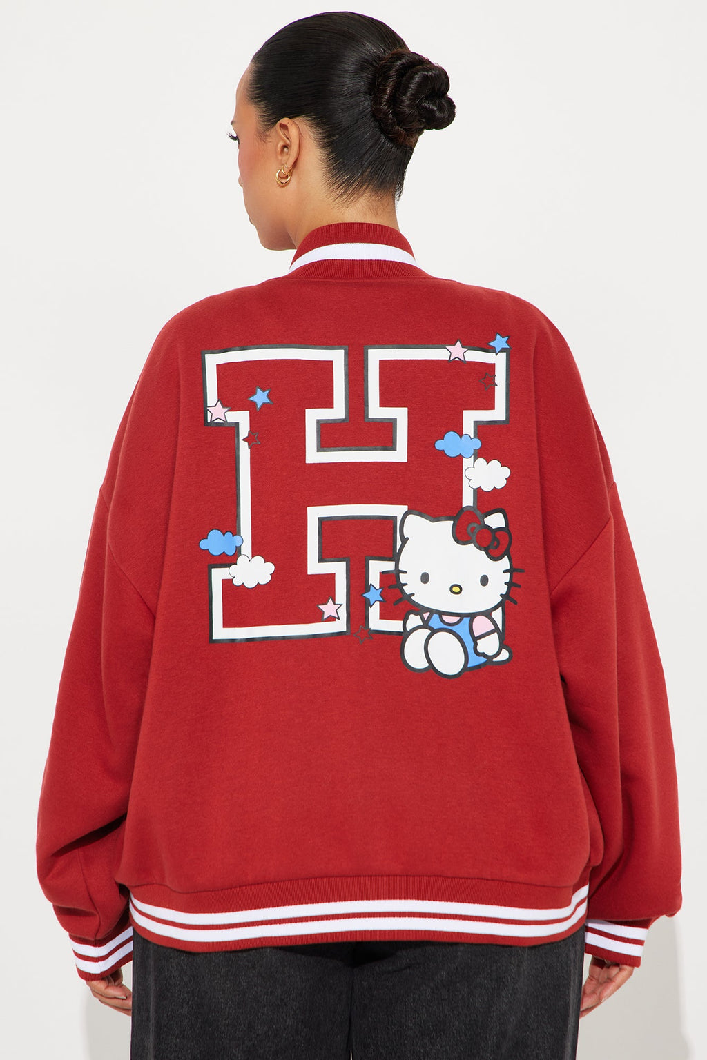 Hello Kitty Fleece Bomber Jacket - DarkRed