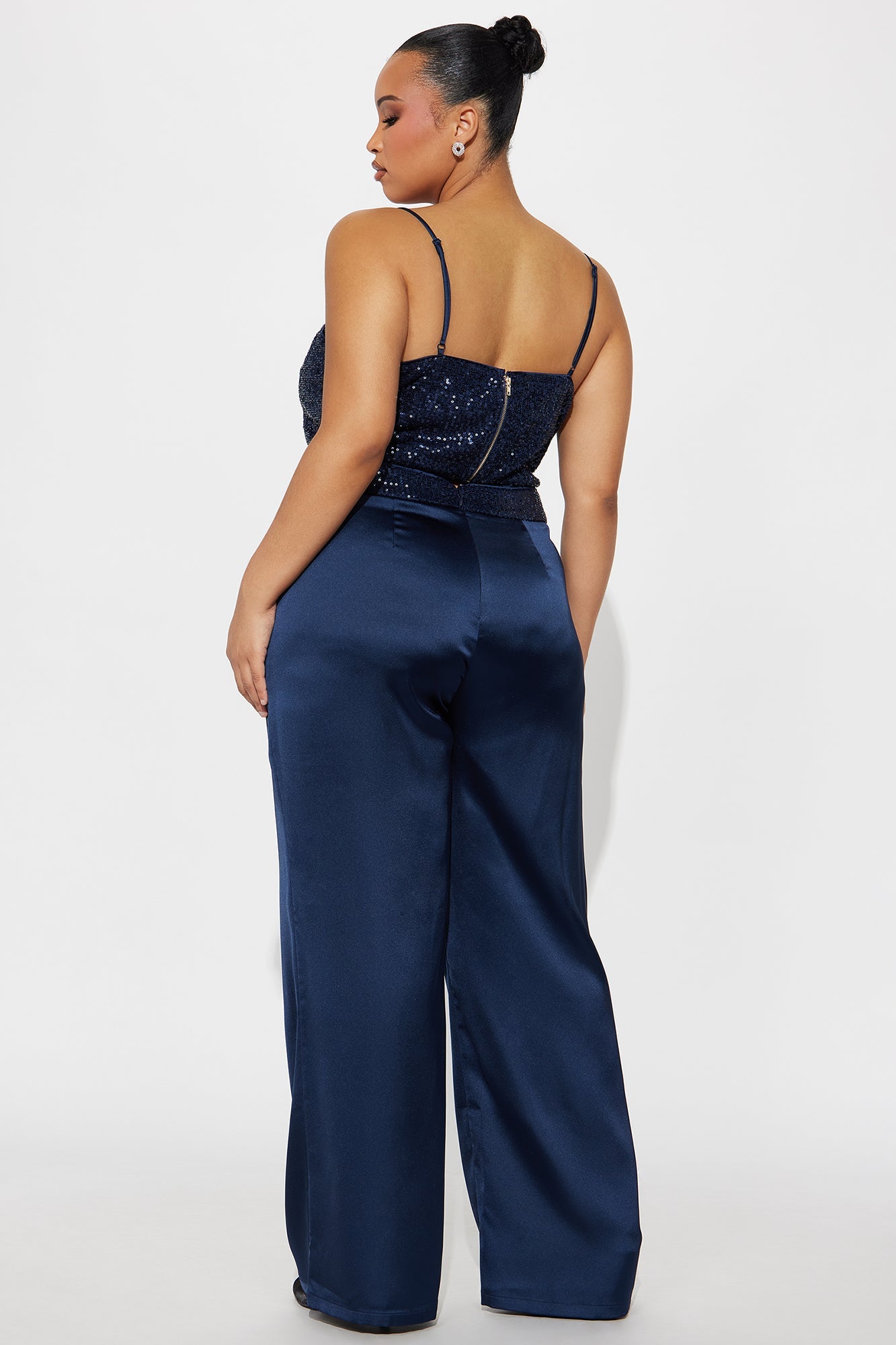 Full Of Sparkle Satin Pant Set - Navy
