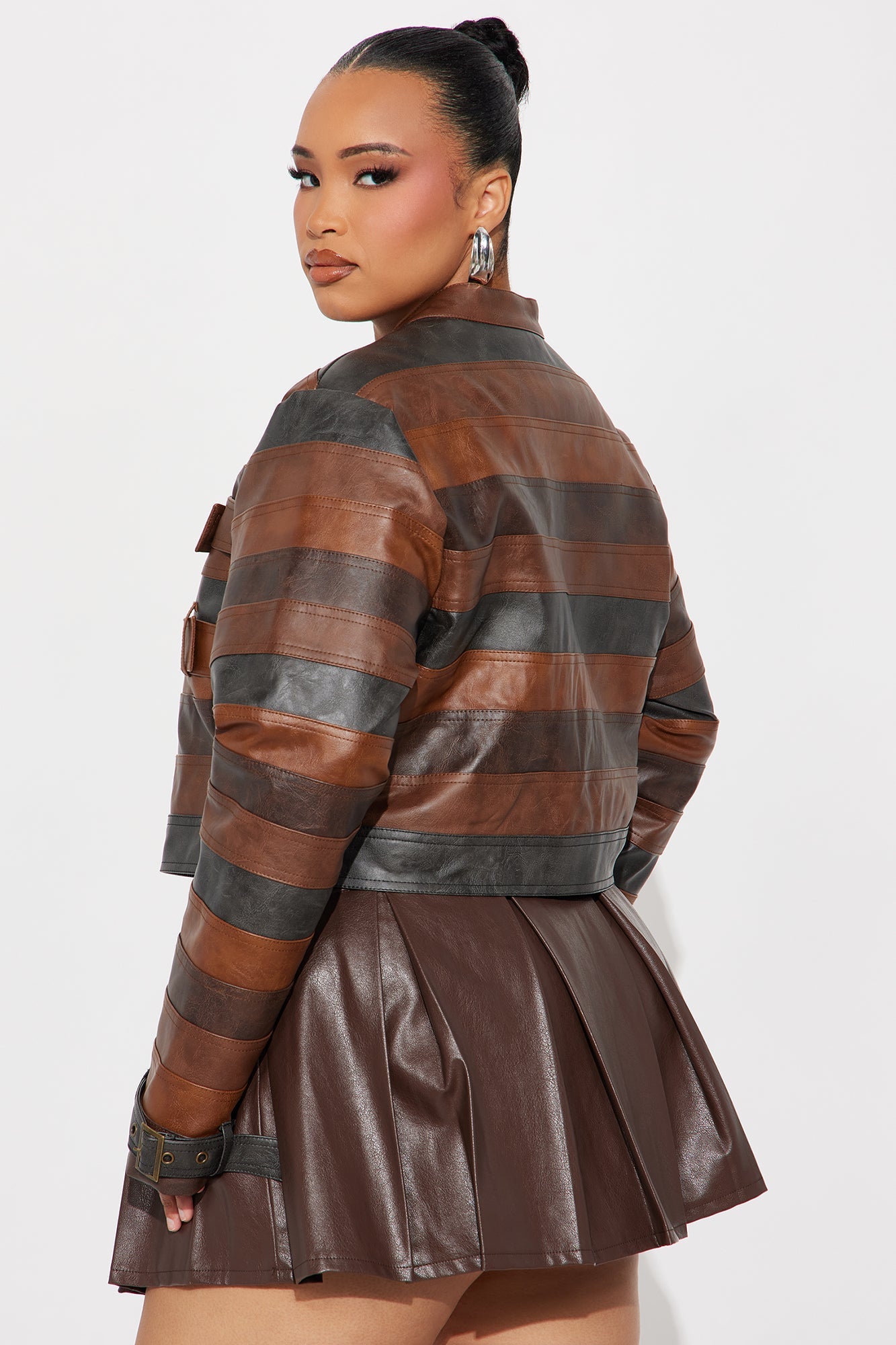 Kira Washed Faux Leather Jacket - Brown/combo