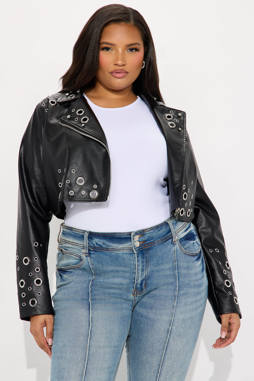 Holes In Your Story Cropped Faux Leather Jacket - Black