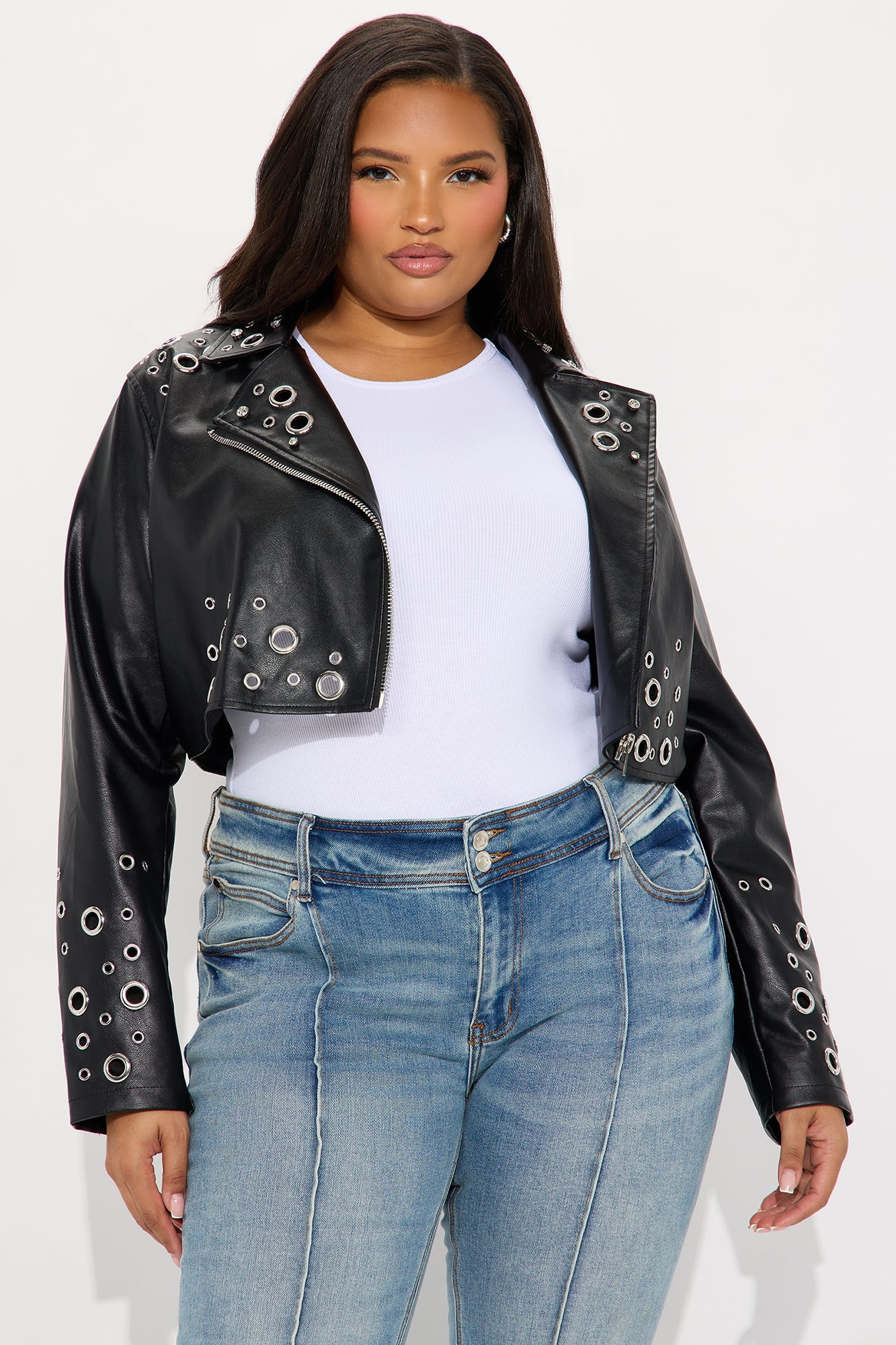 Holes In Your Story Cropped Faux Leather Jacket - Black