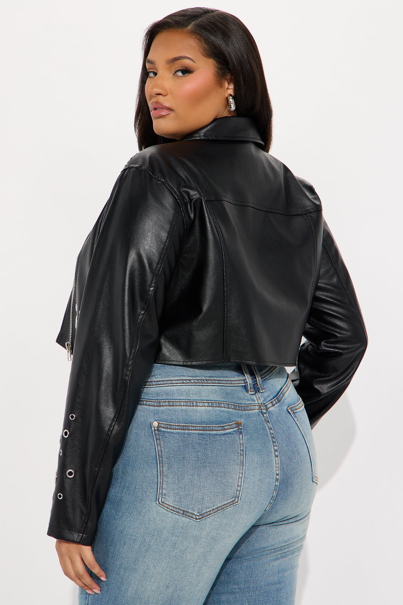 Holes In Your Story Cropped Faux Leather Jacket - Black